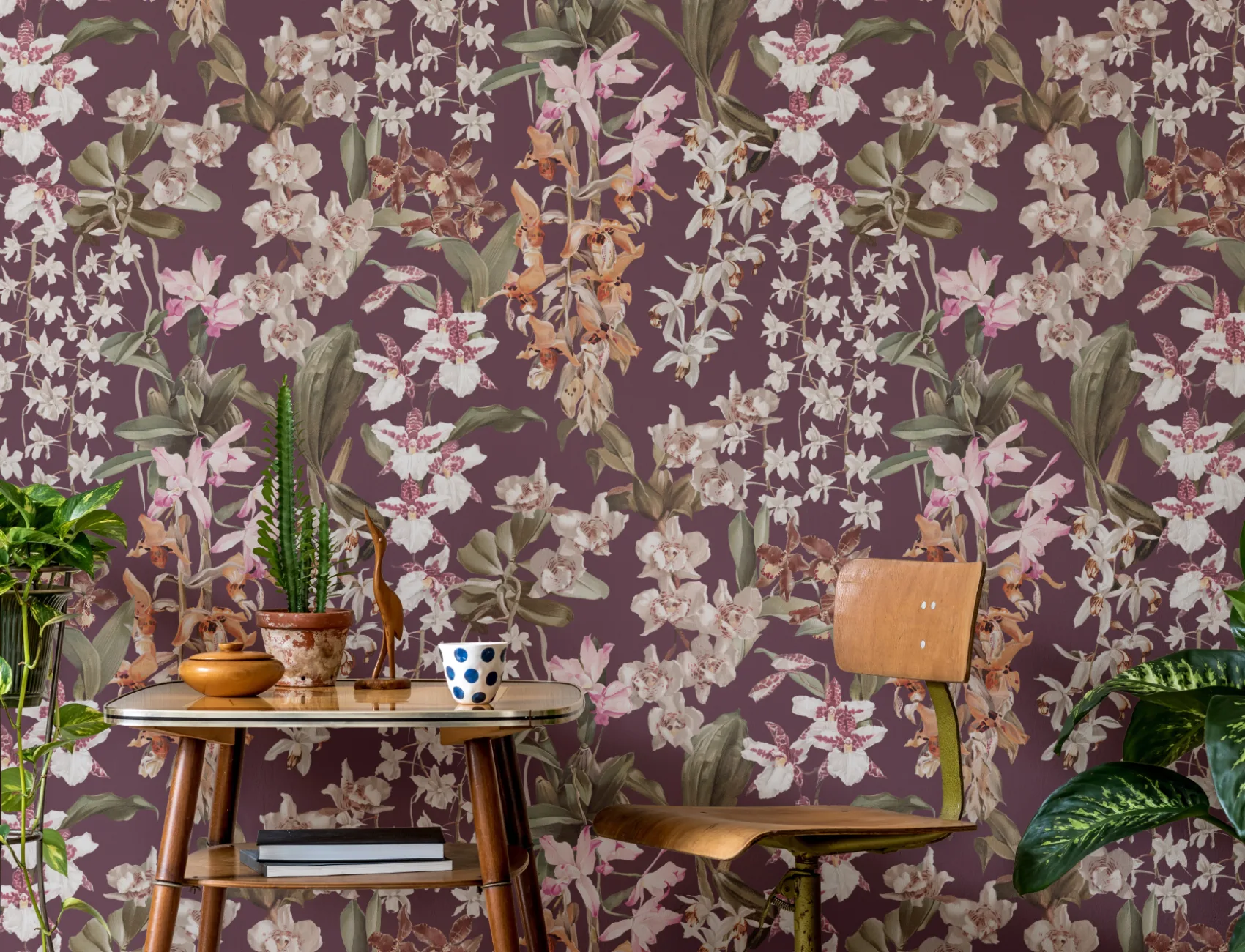 Veelkleurige vintage bloemenmuurschildering sfeer voor woonruimtes