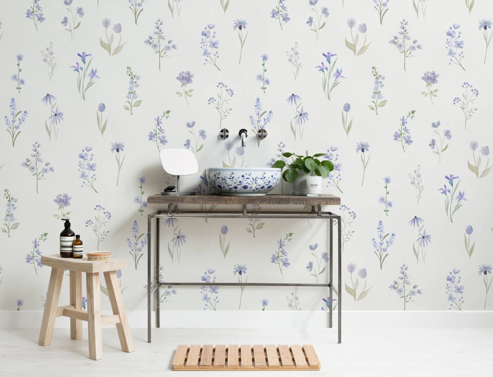 Soft Blue Floral Harmony Wallpaper For Serene Spaces Mural