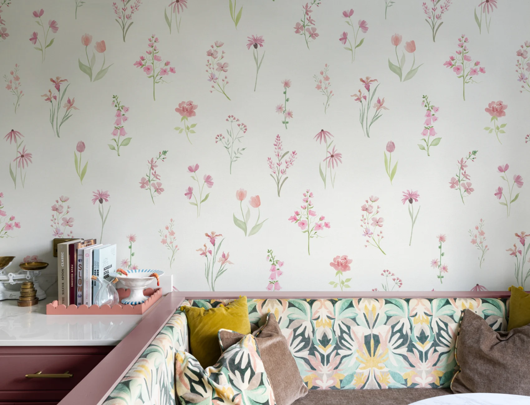 Rosa blommig Bliss pastell tapet mural-tapeter