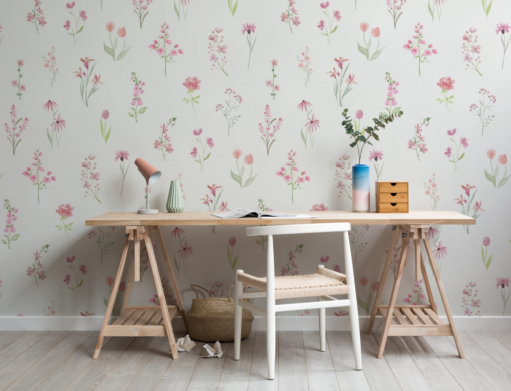 Rosa blommig Bliss pastell tapet mural-tapeter