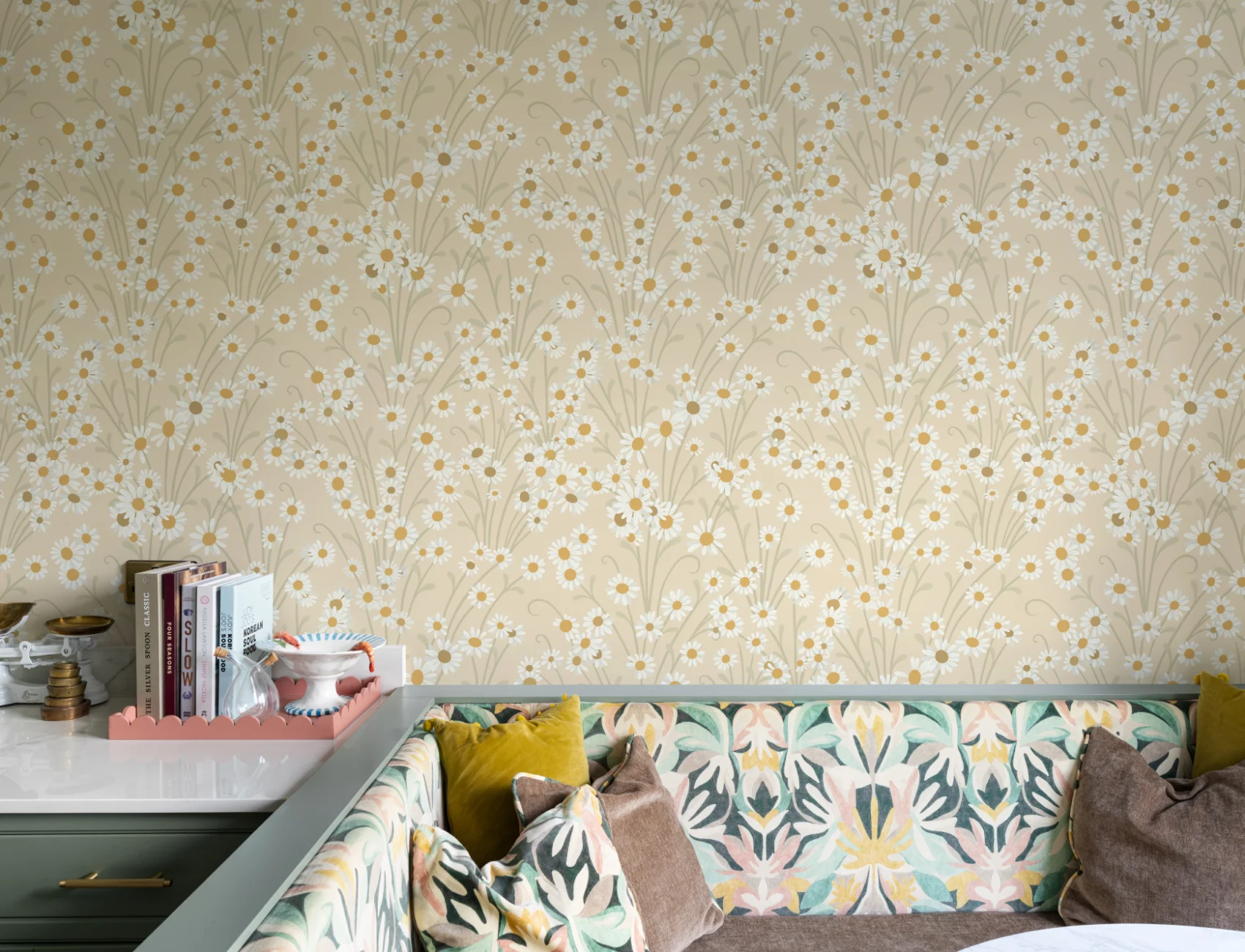 Yellow Wildflower Vintage Floral Wallpaper Mural