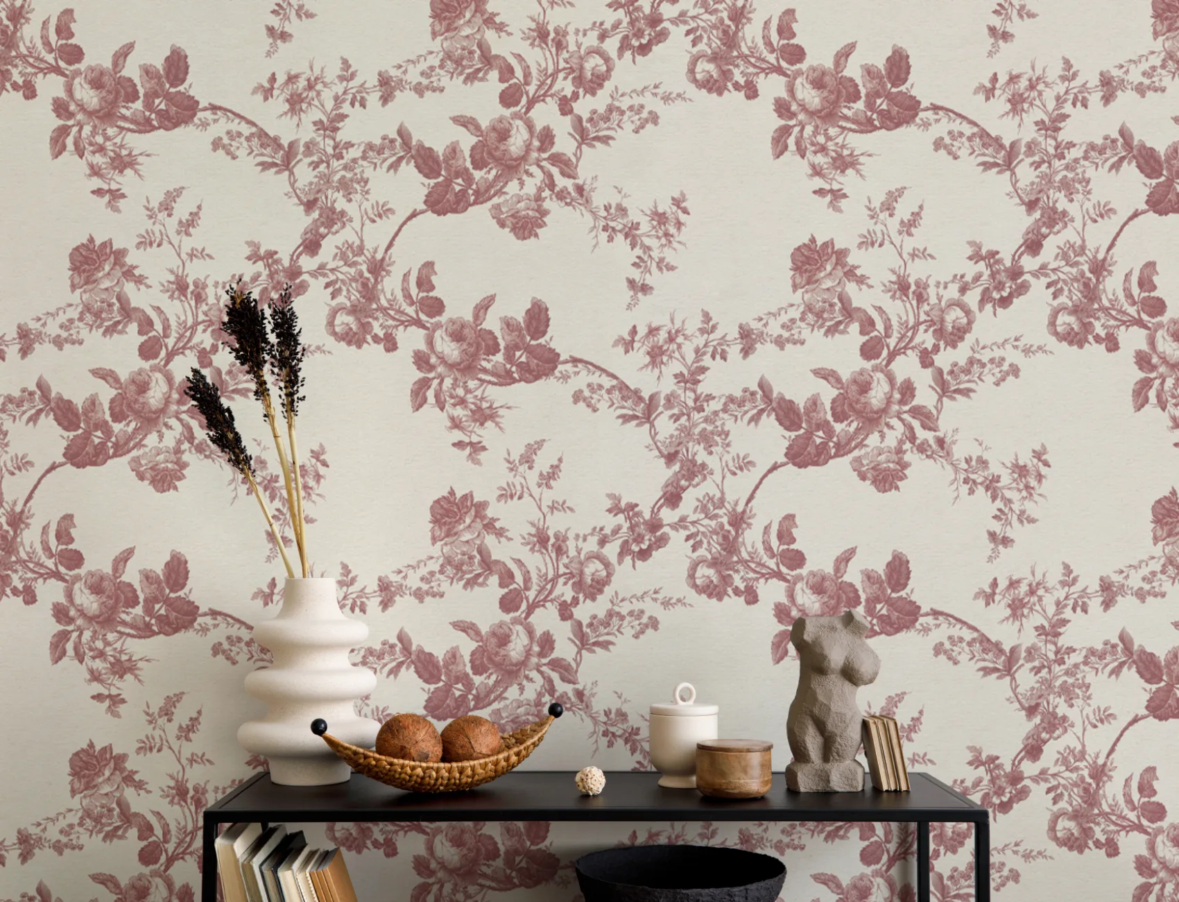Rosetta Red Vintage Floral Wallpaper Design Statement Mural