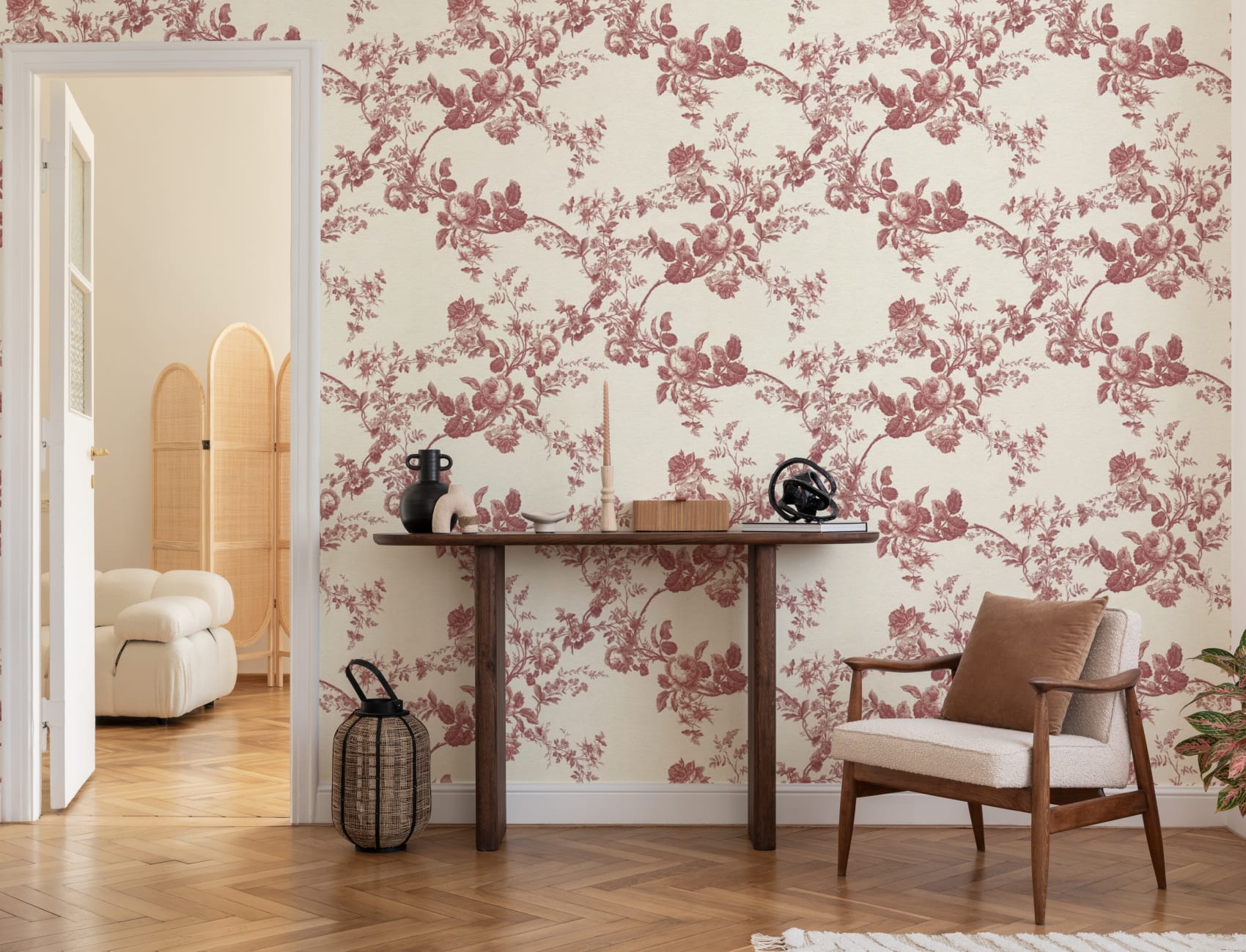 Rosetta Red Vintage Floral Wallpaper Design Statement Mural