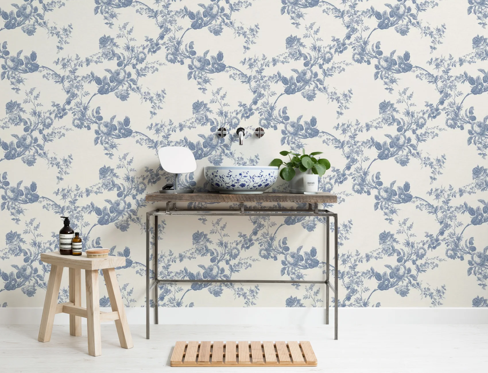 Blue Vintage Floral Elegance Pattern Wallpaper Mural