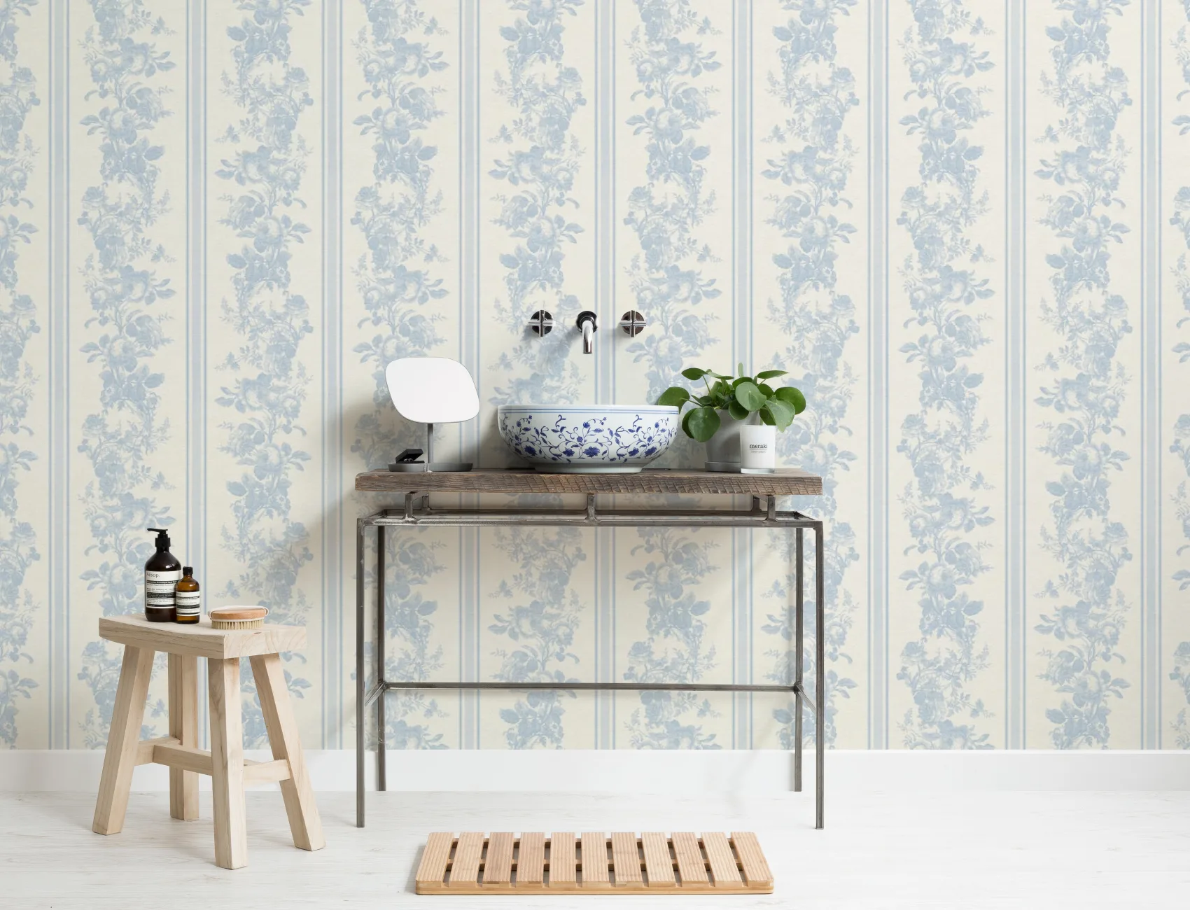 Light Blue Vintage Floral Sophisticated Pattern Mural
