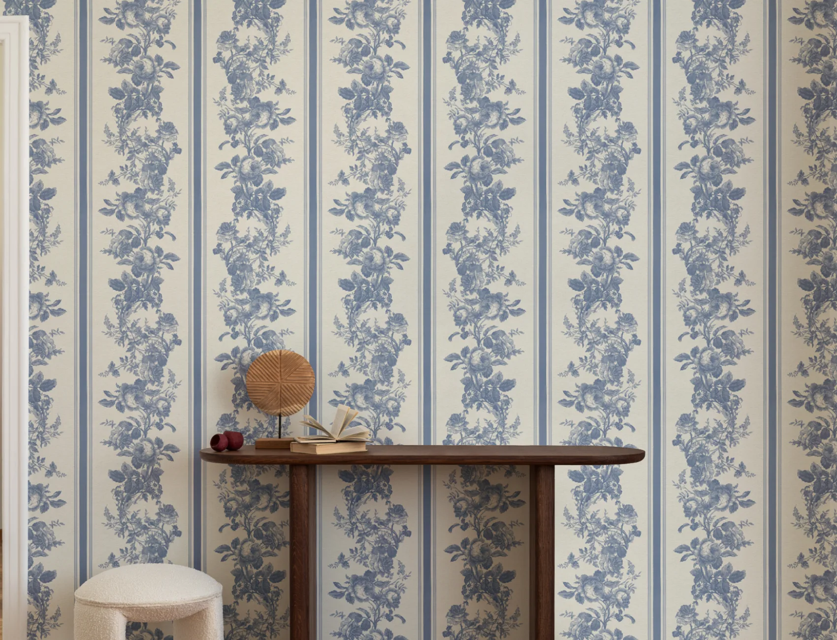 Navy Vintage Floral Striped Pattern Wall Mural