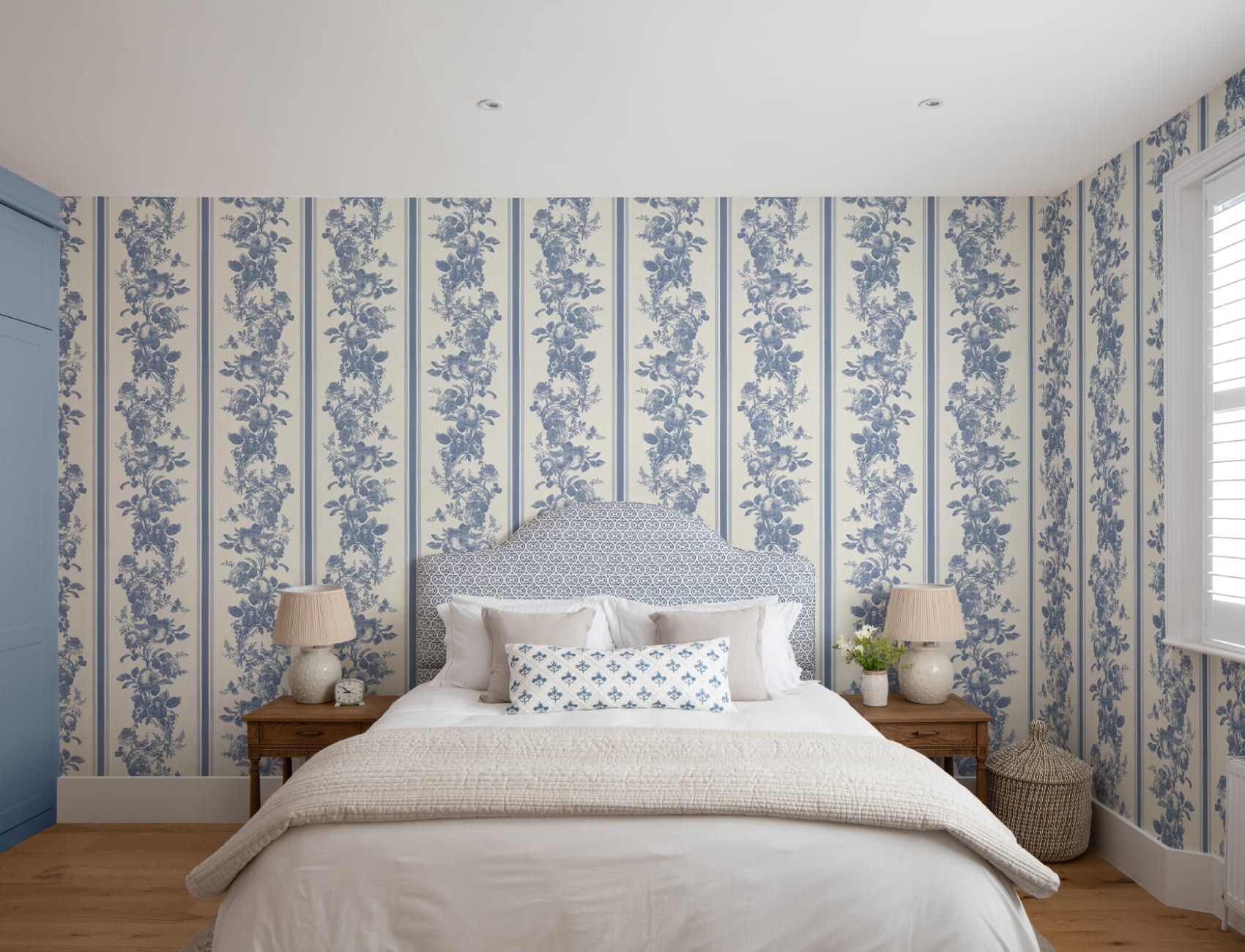 Navy Vintage Floral Striped Pattern Wall Mural