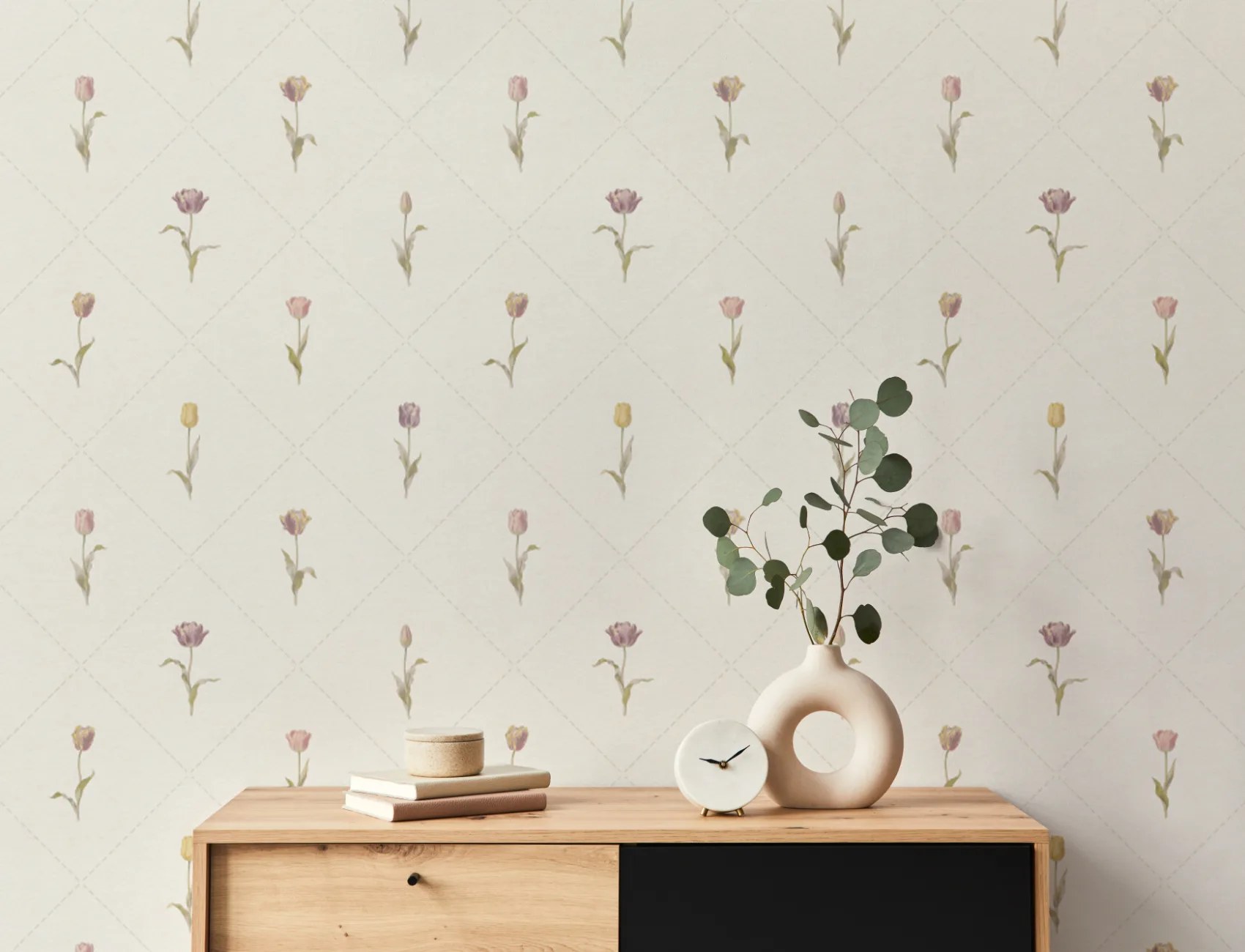 Pastel Floral Vintage Classic Beige Mural