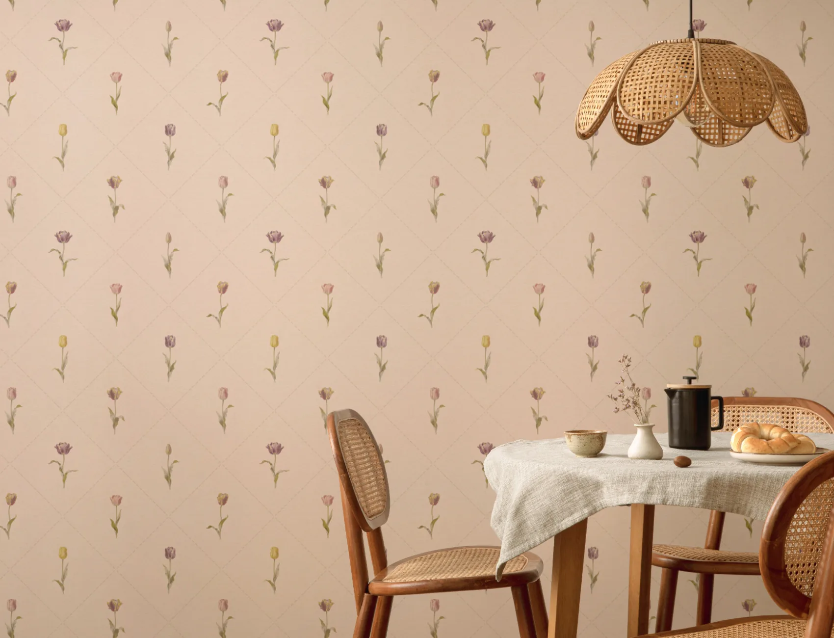 Roze vintage bloemenpatroon muurschilderingbehang voor Serenity