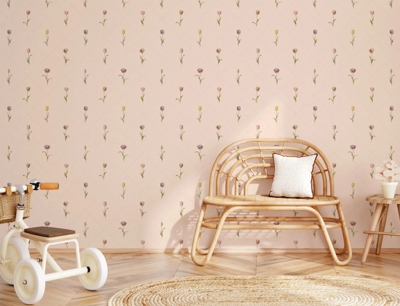 Roze vintage bloemenpatroon muurschilderingbehang voor Serenity