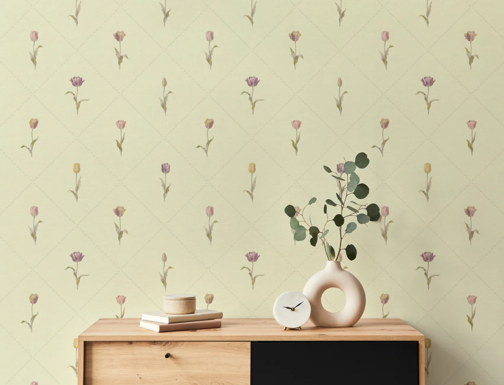 Veelkleurige vintage bloemenmuurschildering met pastelpatroon voor de kinderkamer