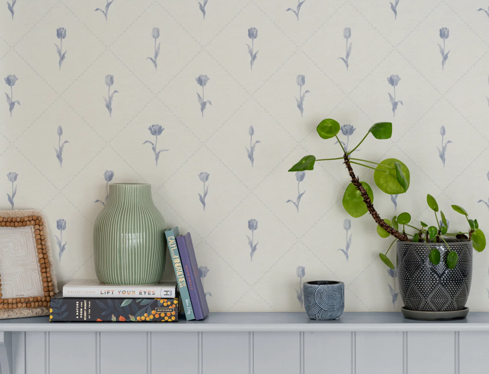 Blue Vintage Floral Charming Pastel Mural
