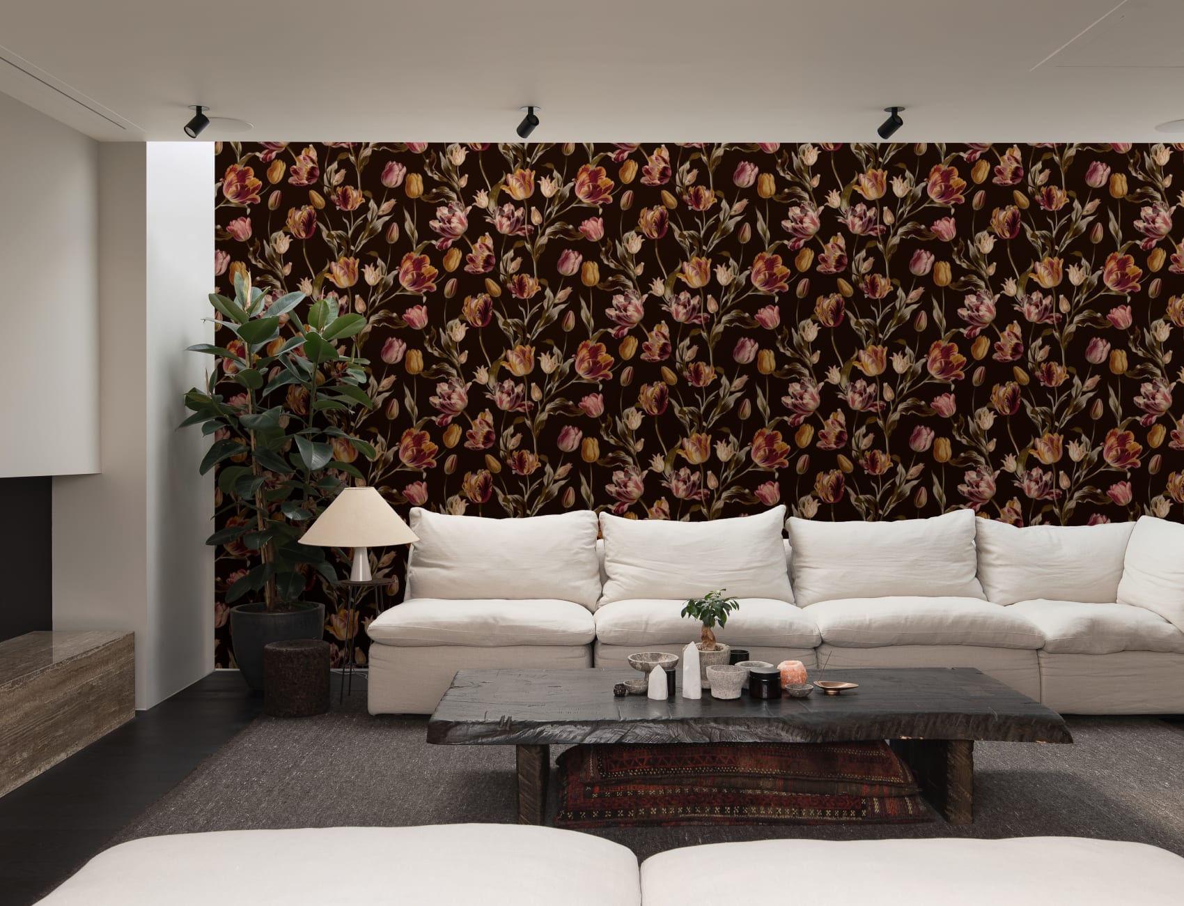 Elegância floral vintage escura para paredes de destaque