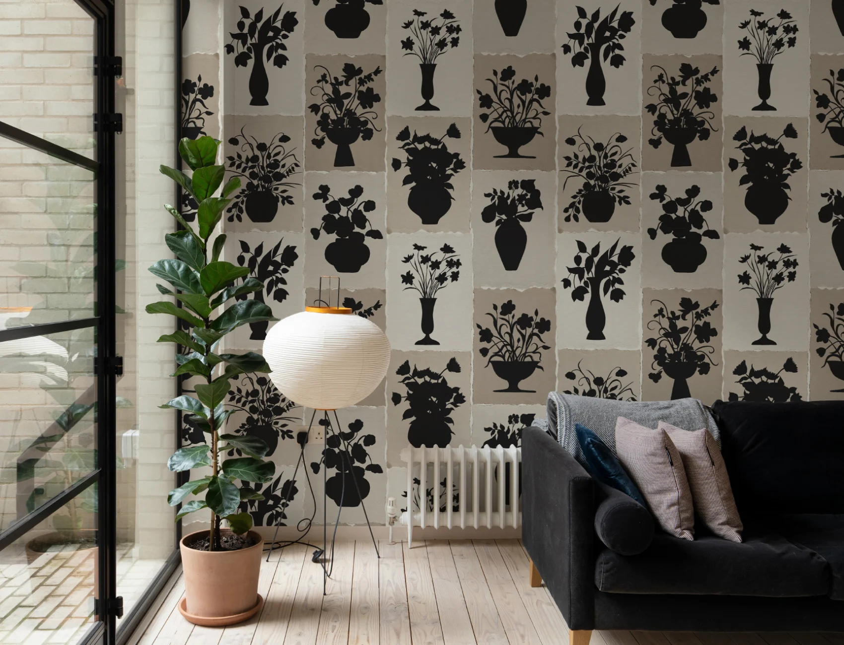 Murale Beige cu Siluetă Florală și Farmec Clasic