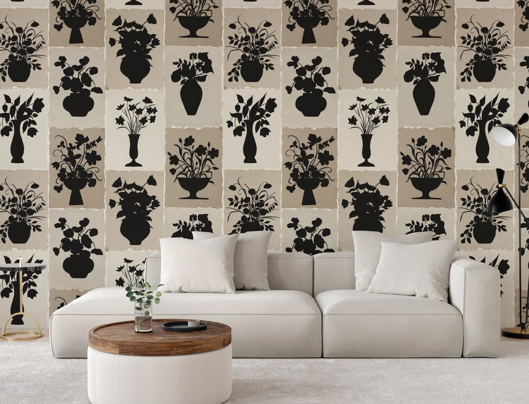 Murale Beige cu Siluetă Florală și Farmec Clasic