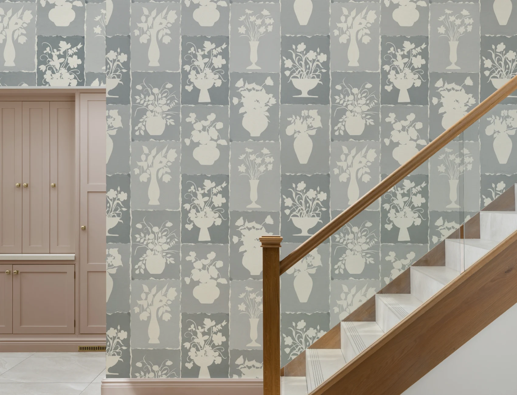 Blue Floral Artisan Style Mural for Elegant Spaces
