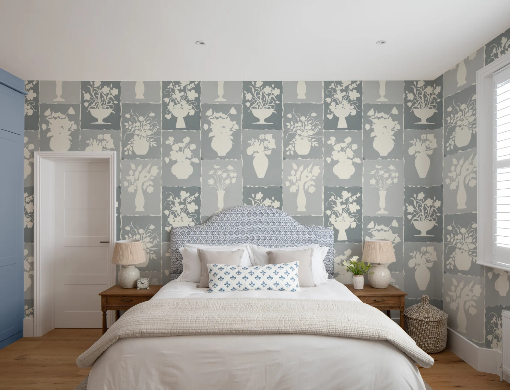 Blue Floral Artisan Style Mural for Elegant Spaces