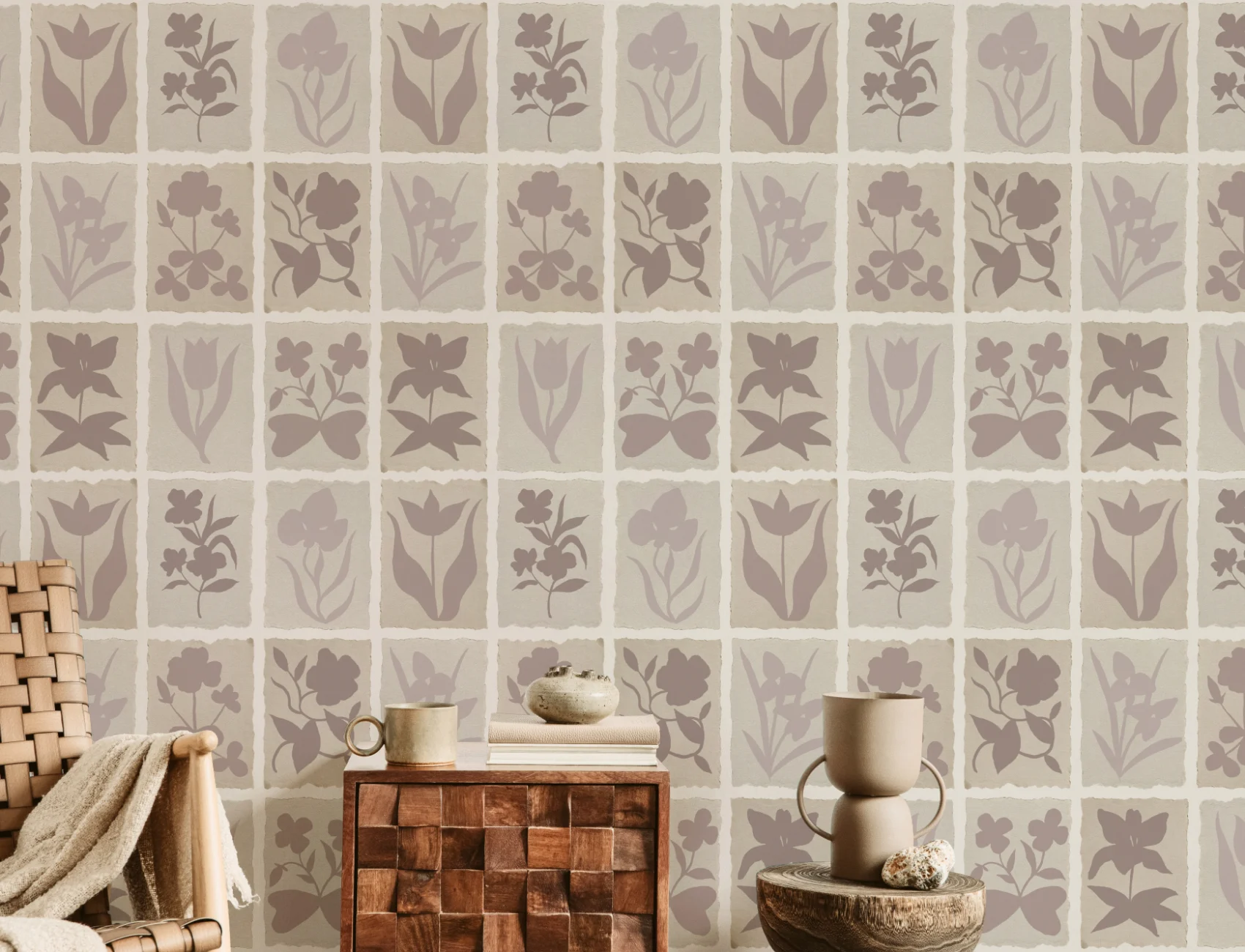 Gedempt vintage roze bloemenontwerp tegel muurschildering