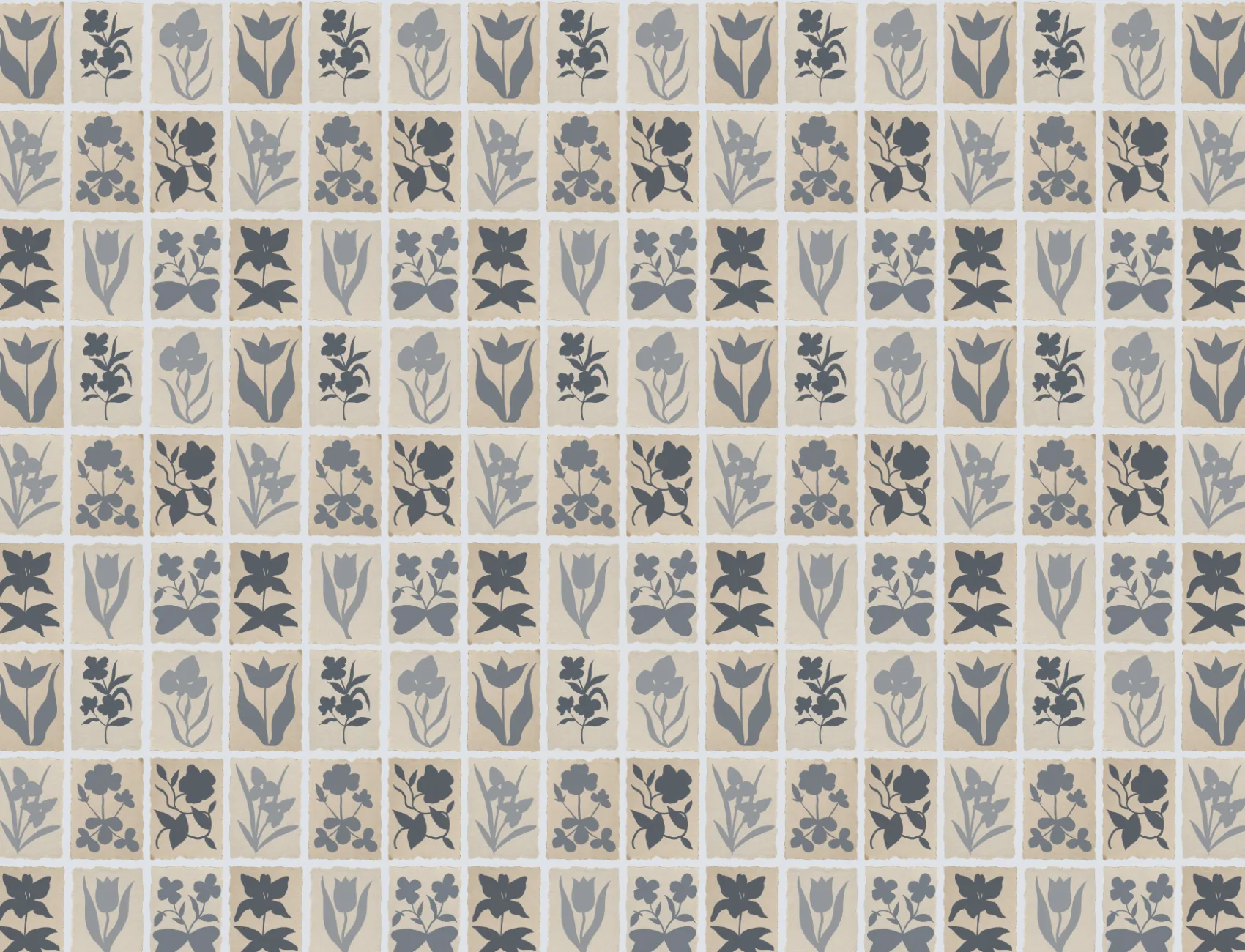 Design de murale cu model floral vintage albastru