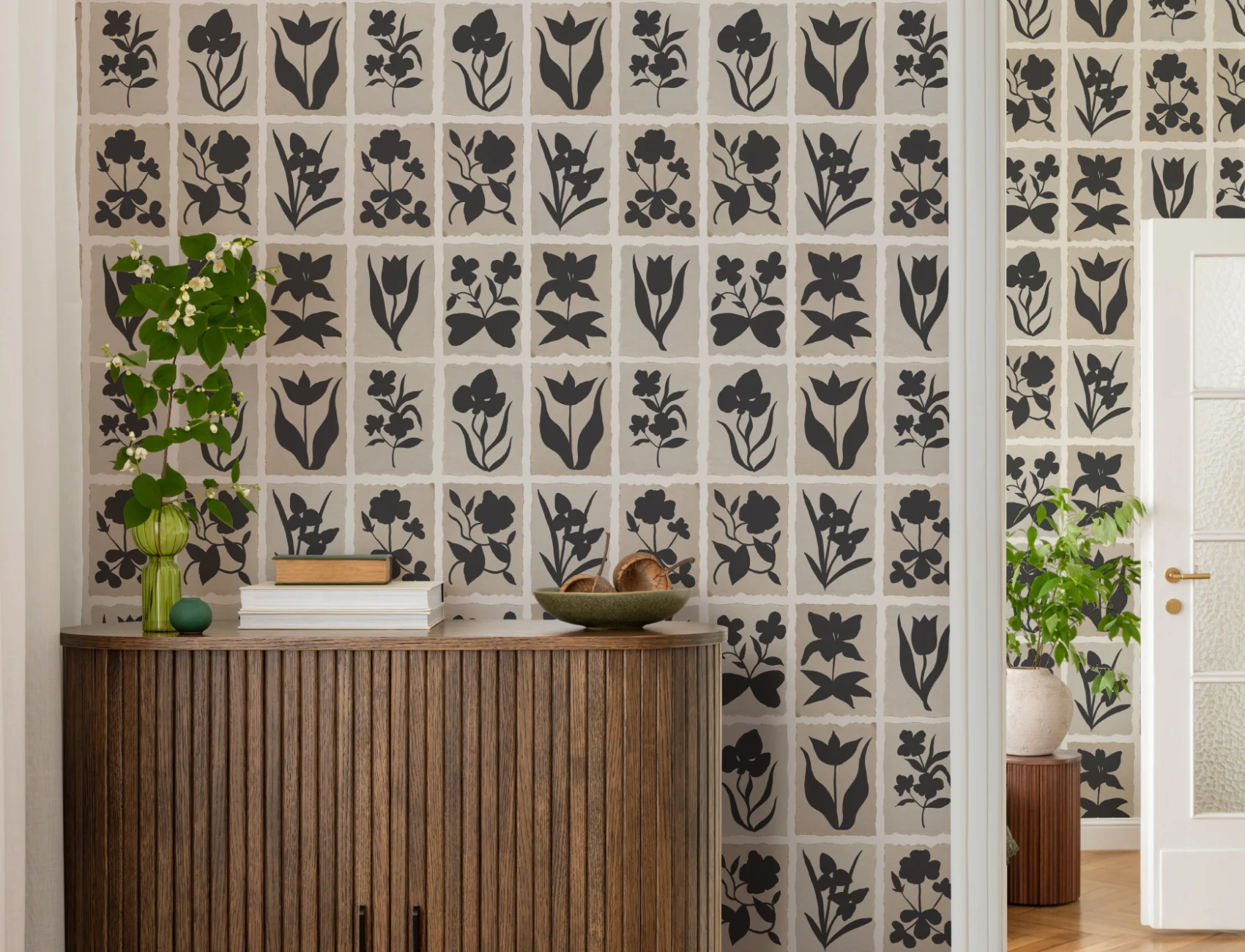 Black Floral Vintage Style Wall Mural Creates Elegance