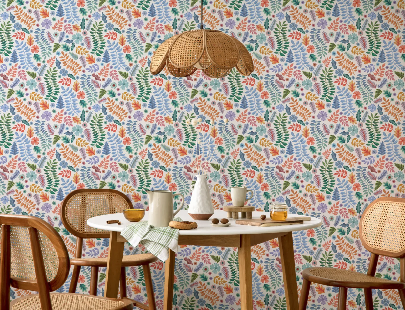 Colorful Indian Print Floral Leaf Wallpaper