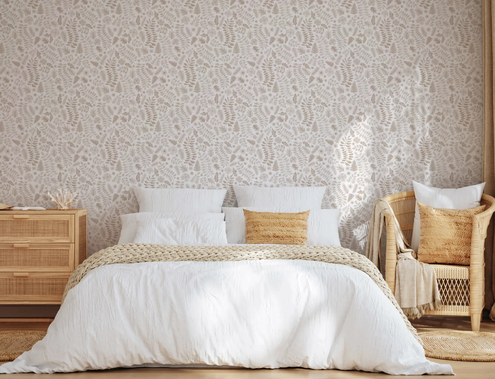 Beige Indian Print Floral Leaf Wallpaper