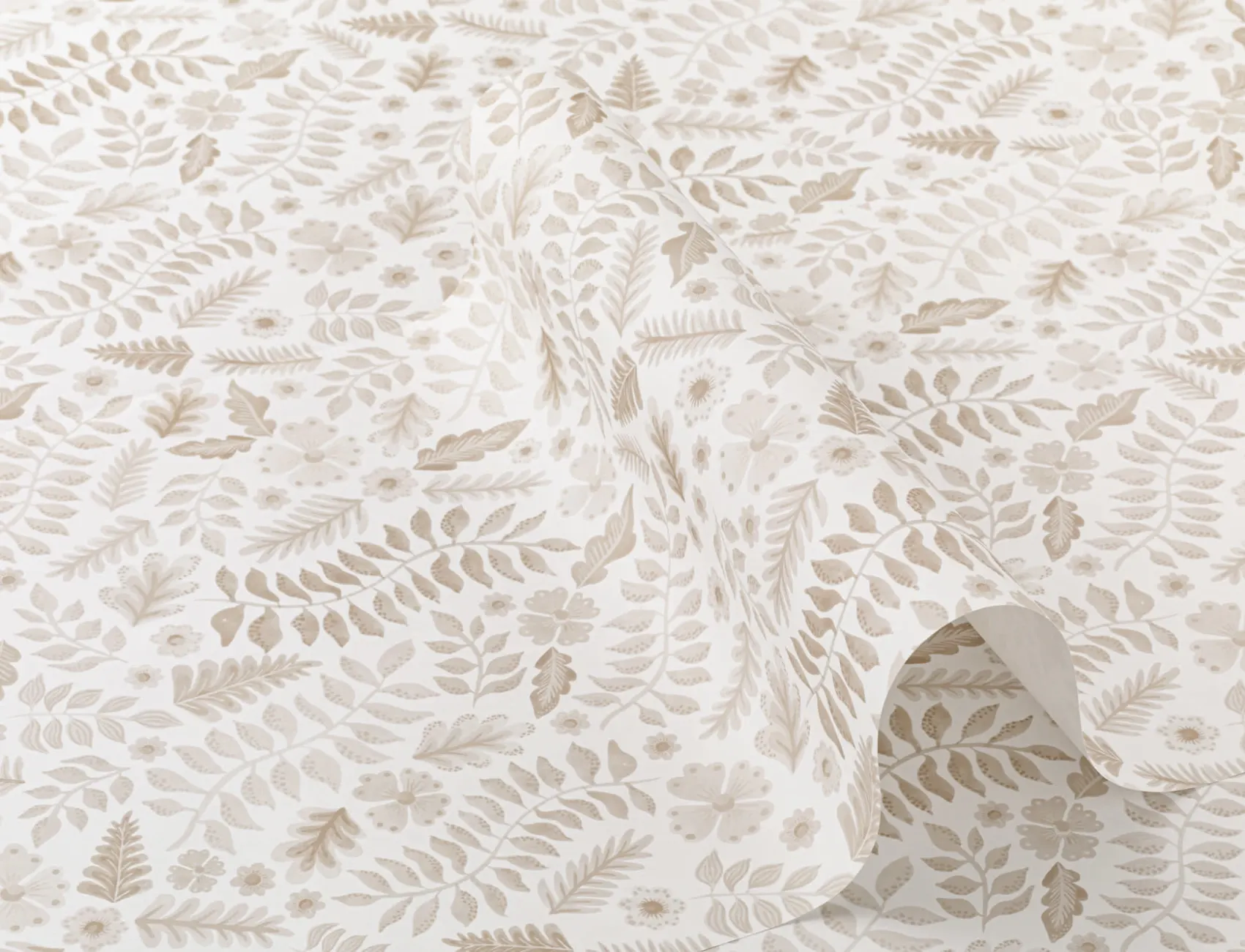 Beige Indian Print Floral Leaf Wallpaper