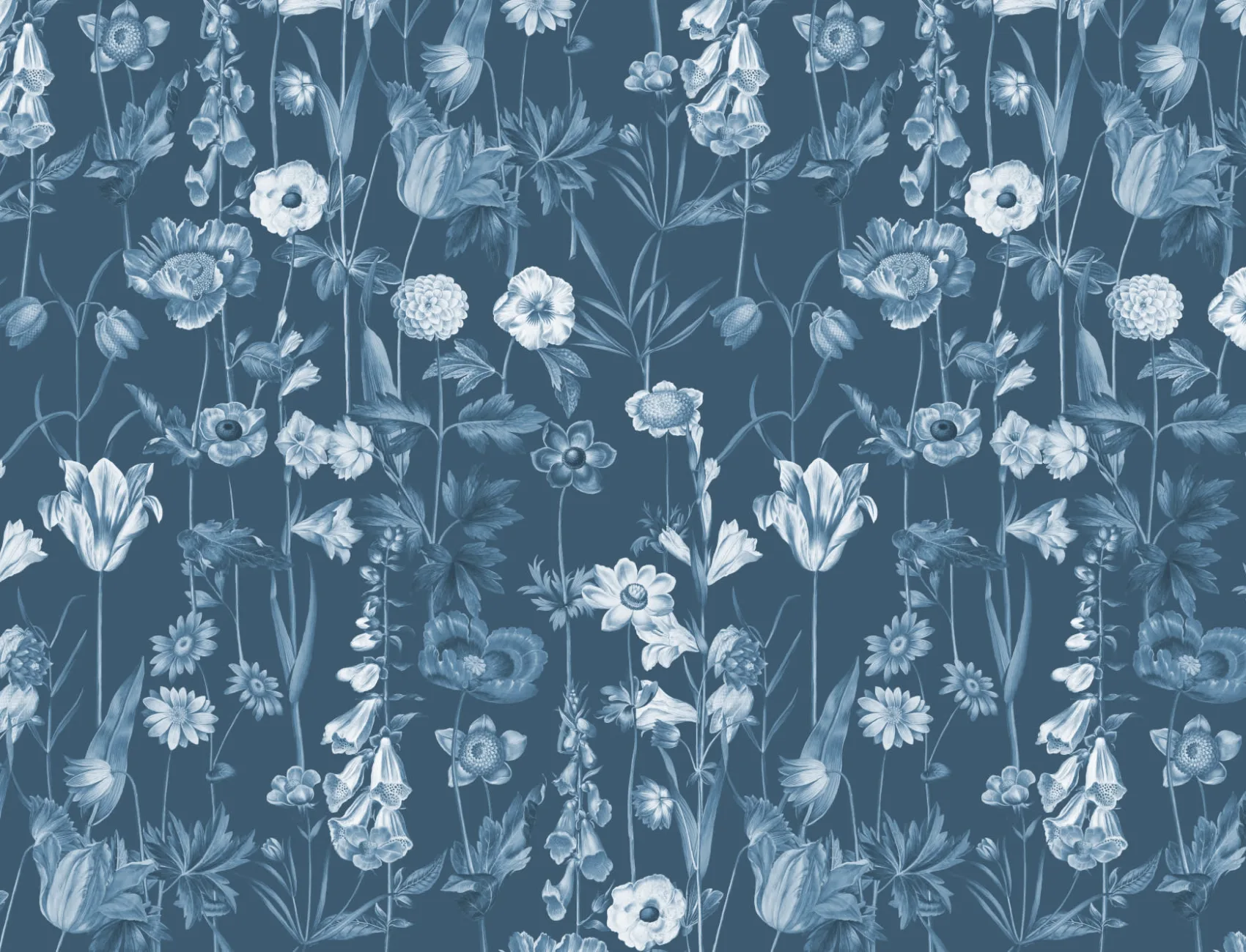 Blue Illustrated Wildflower Wallpaper