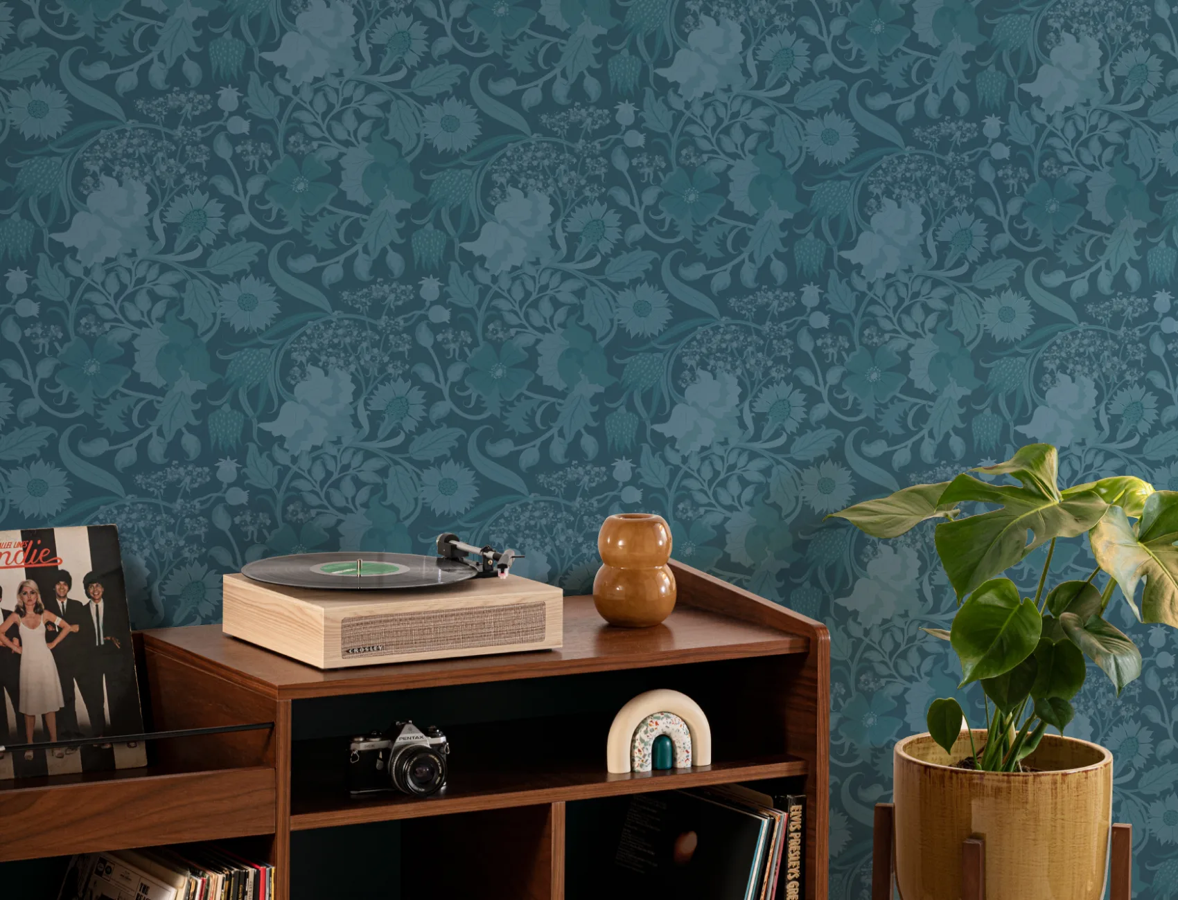 Teal Heritage Thistle Floral Wallpaper