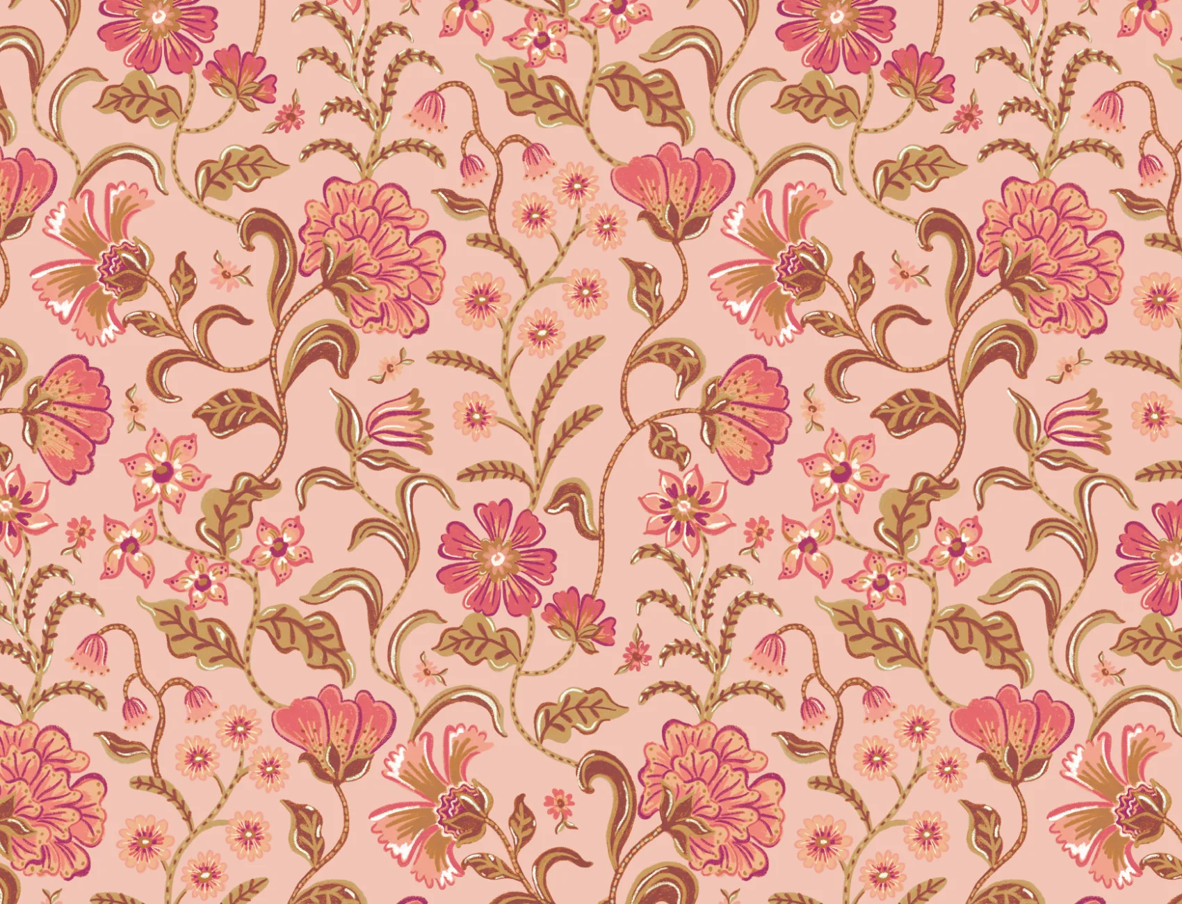 Pink Vintage Floral Wallpaper