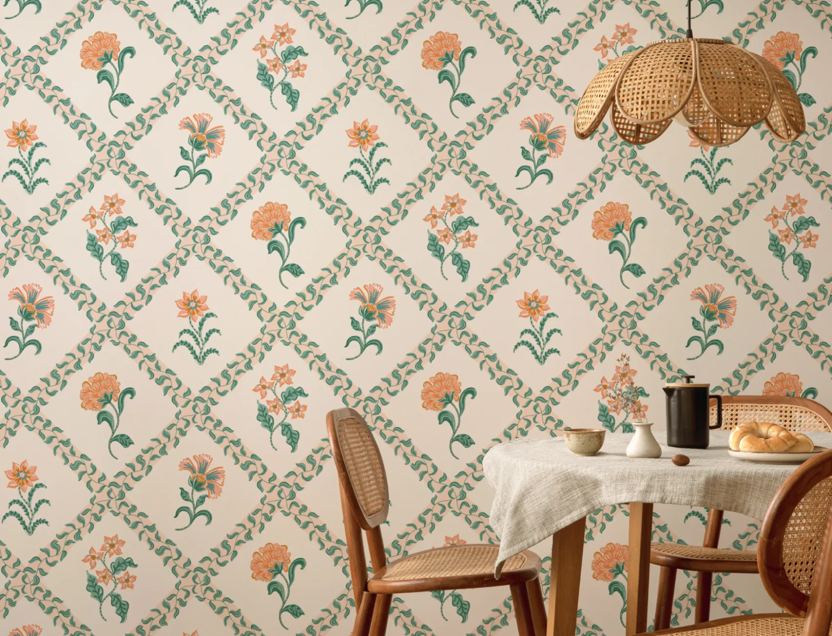 Fototapet med botanisk espalier i klassisk bloktryk
