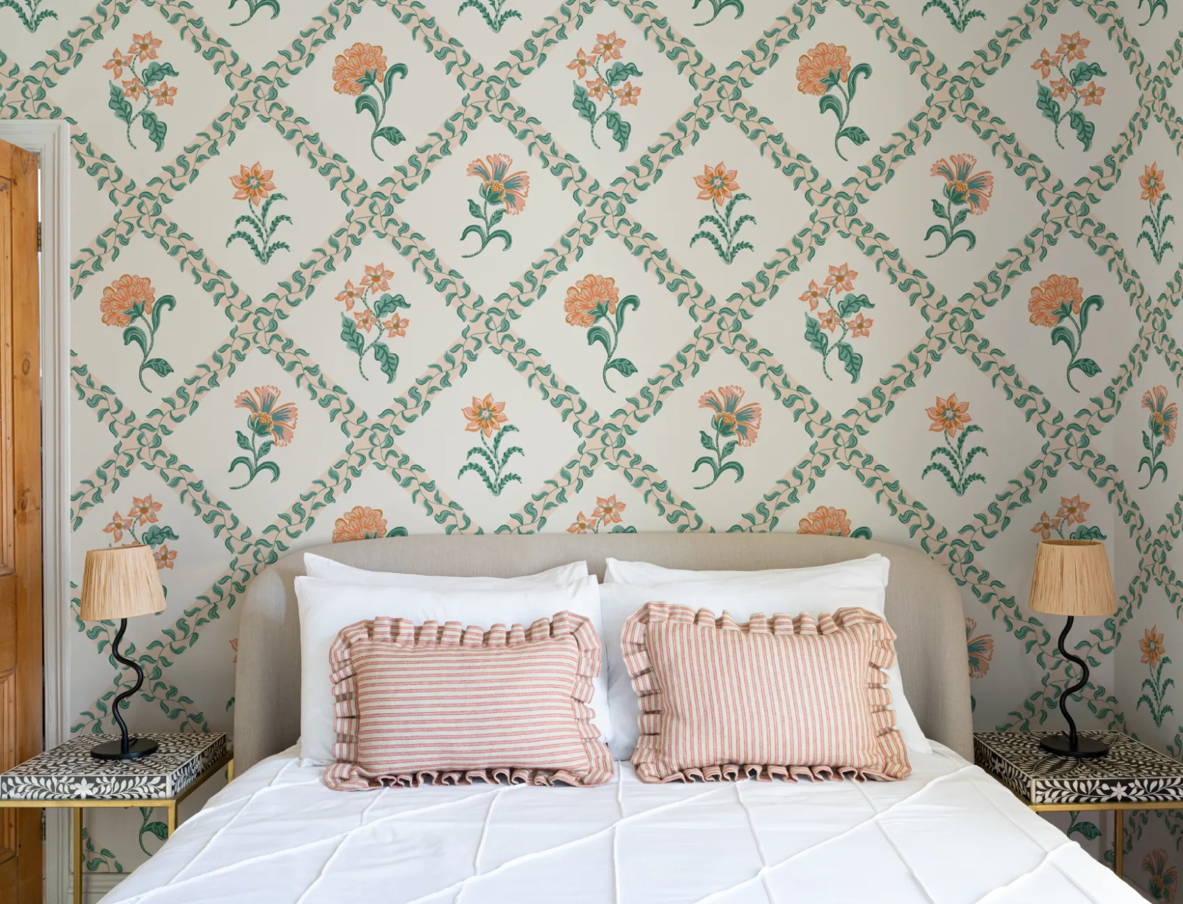 Fototapet med botanisk espalier i klassisk bloktryk