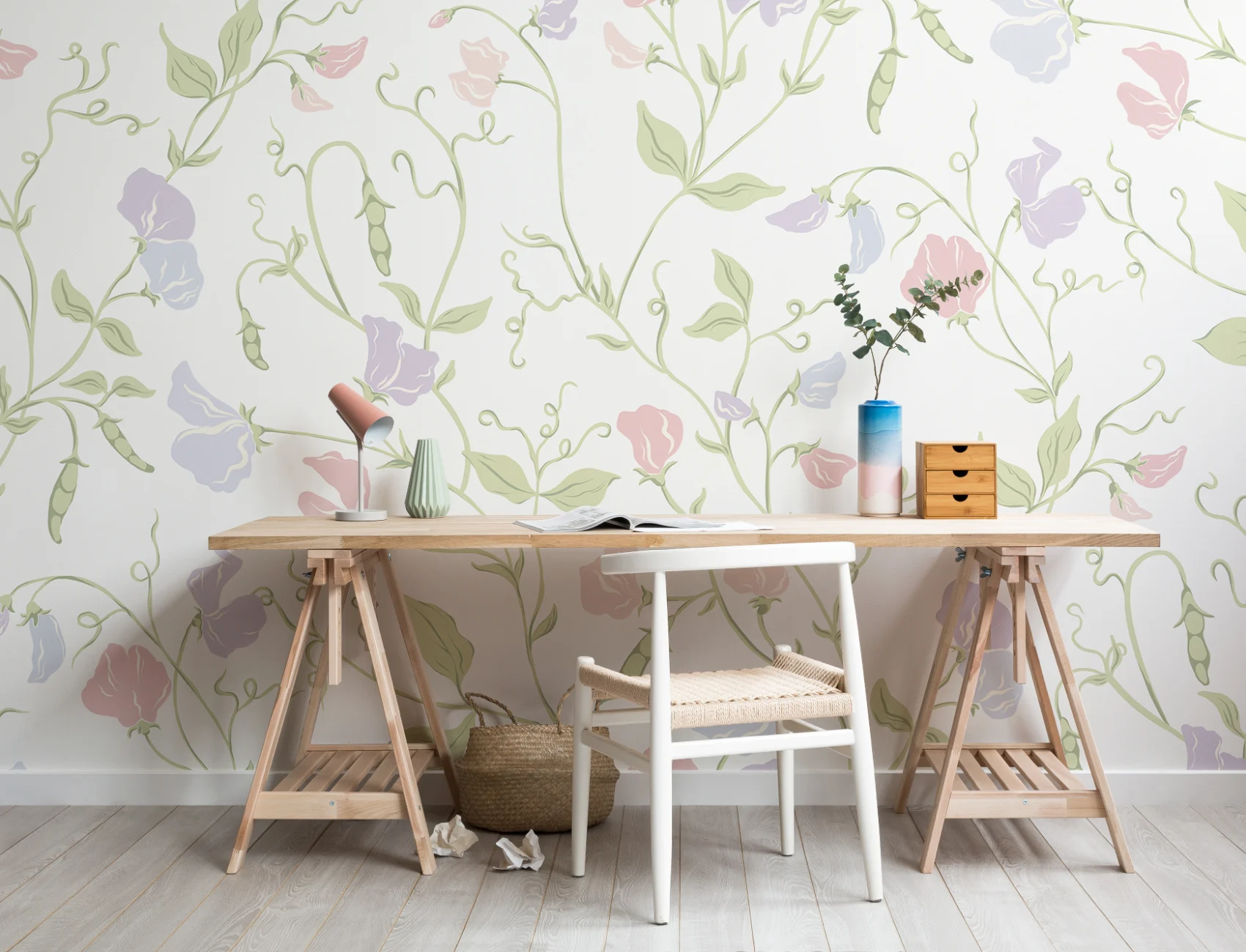 Multi Sweet Pea Floral & Vines Mural