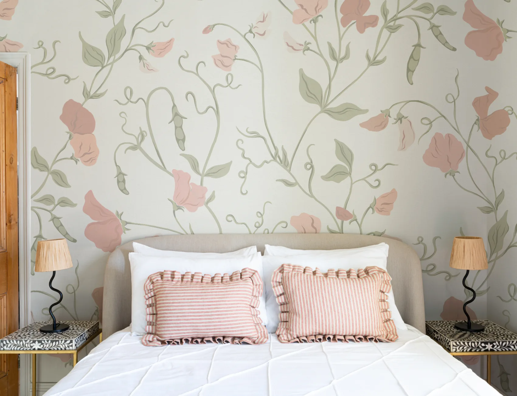 Pink Sweet Pea Floral & Vines Mural