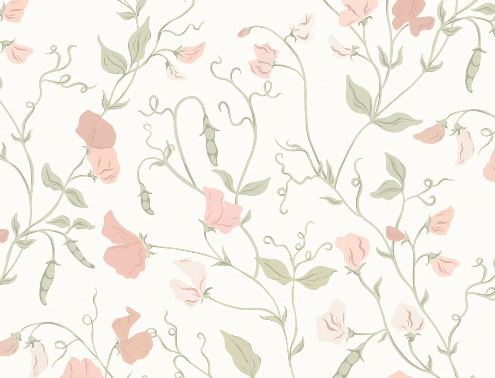 Pink Sweet Pea Floral & Vines Mural