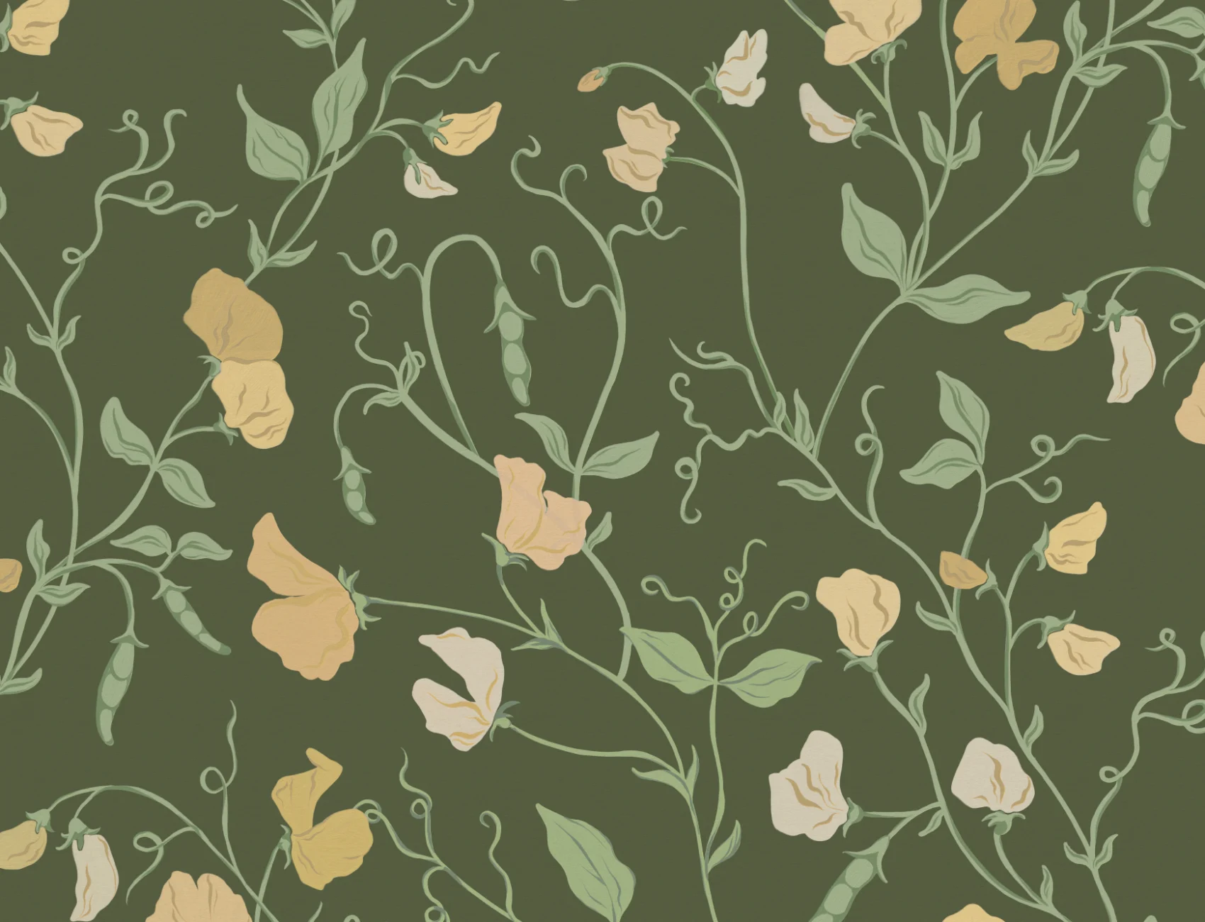 Mörkgul Sweet Pea Floral & Vines Mural-tapeter