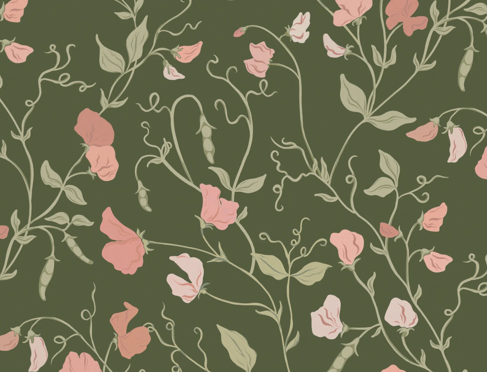 Dark Pink Sweet Pea Floral & Vines Mural