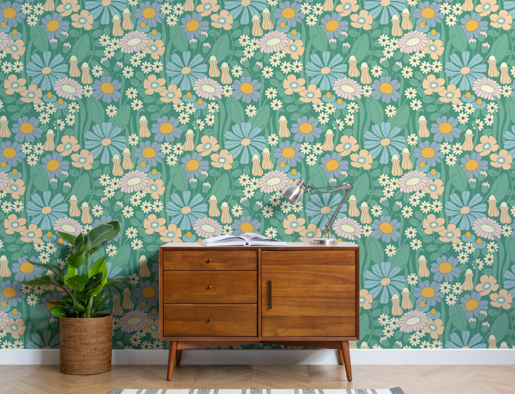 Elizabeth Olwen Groovy Meadow Green Mural