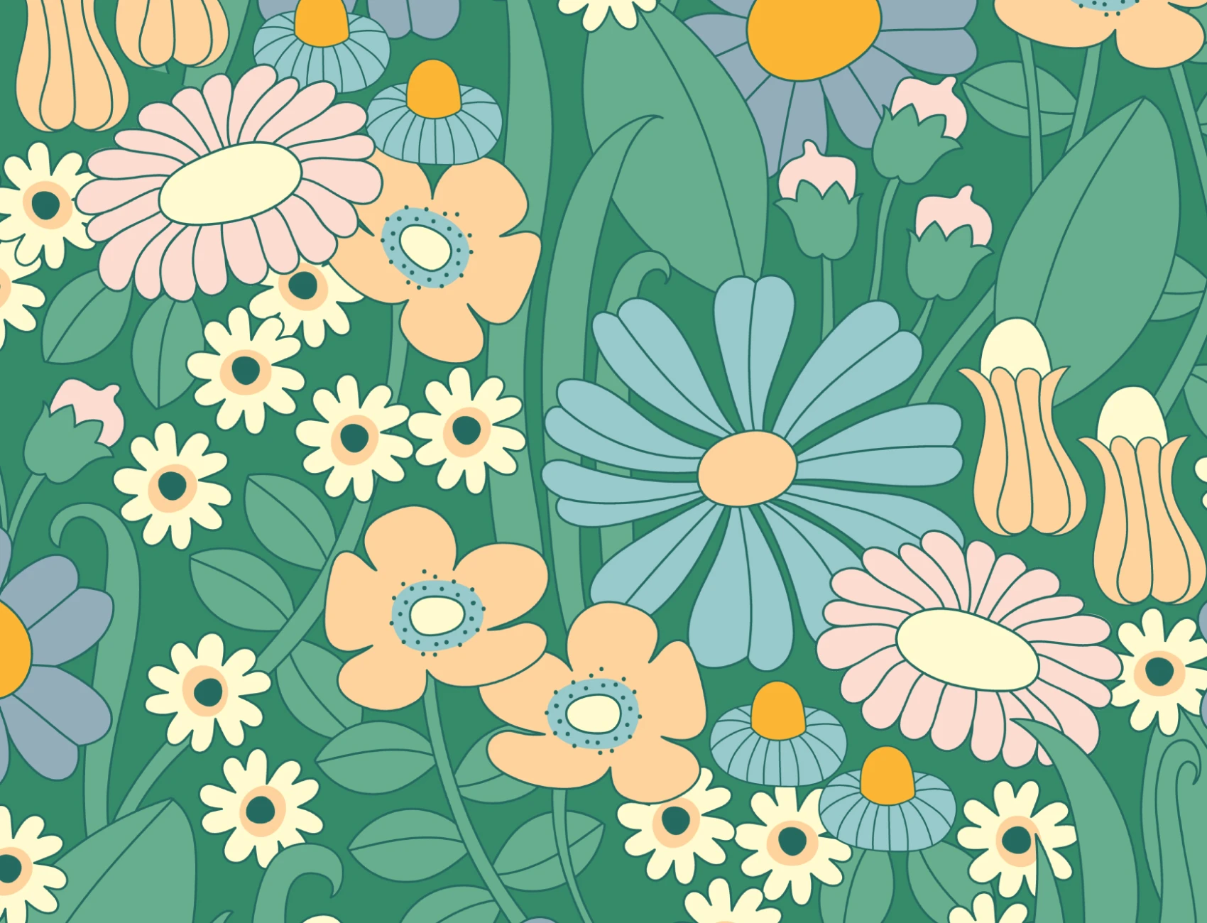 Elizabeth Olwen Groovy Meadow Green Mural