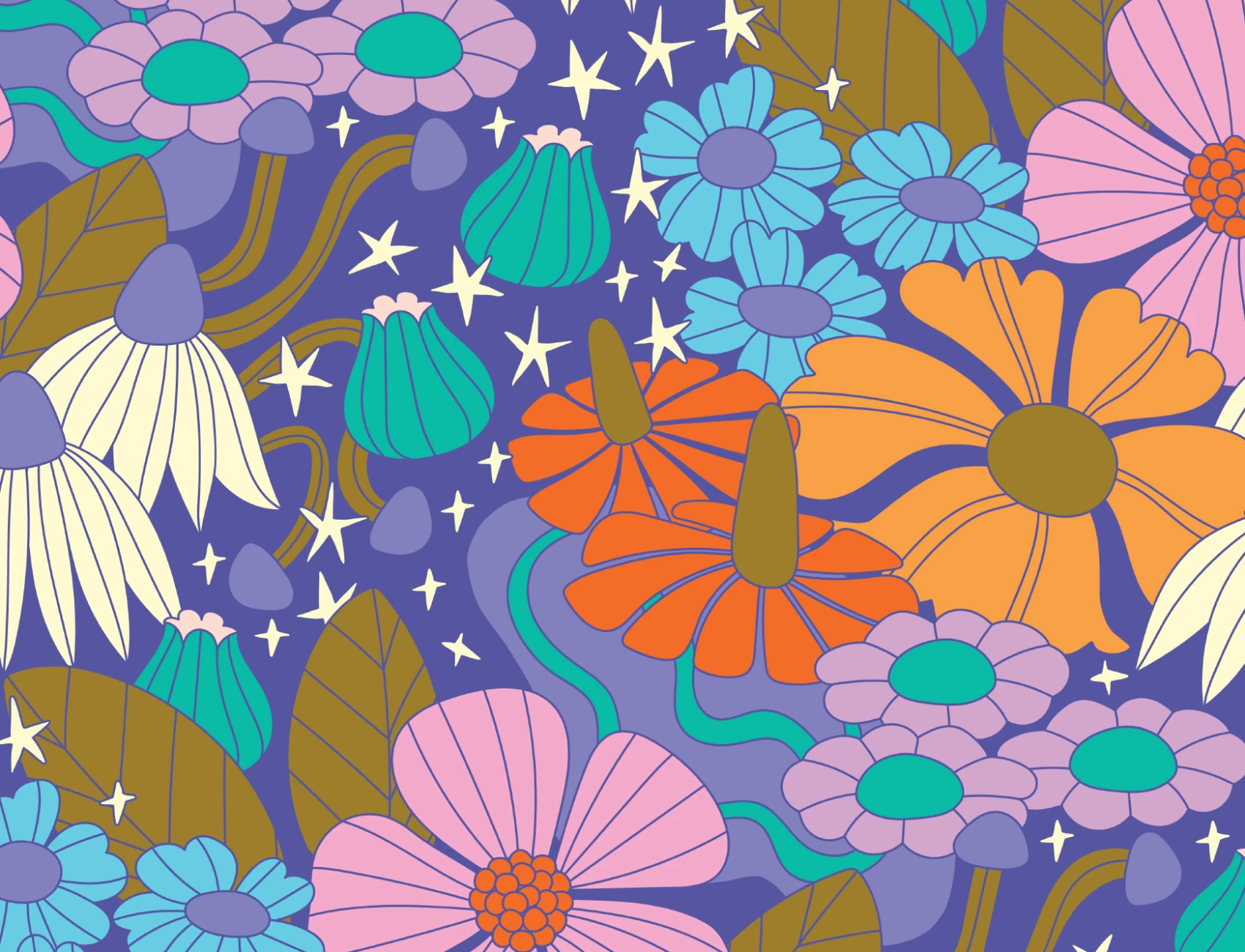 Elizabeth Olwen Cosmic Floral Purple Murale
