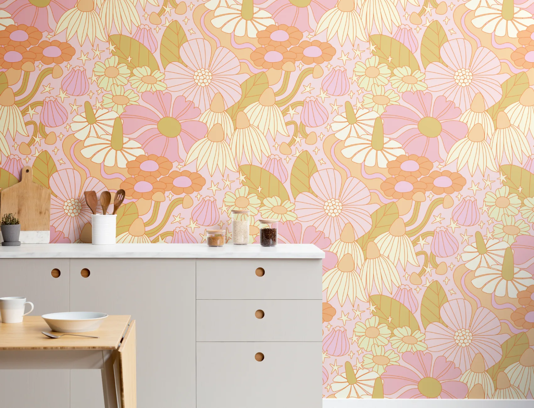 Elizabeth Olwen Mural Cósmico Floral Rosa