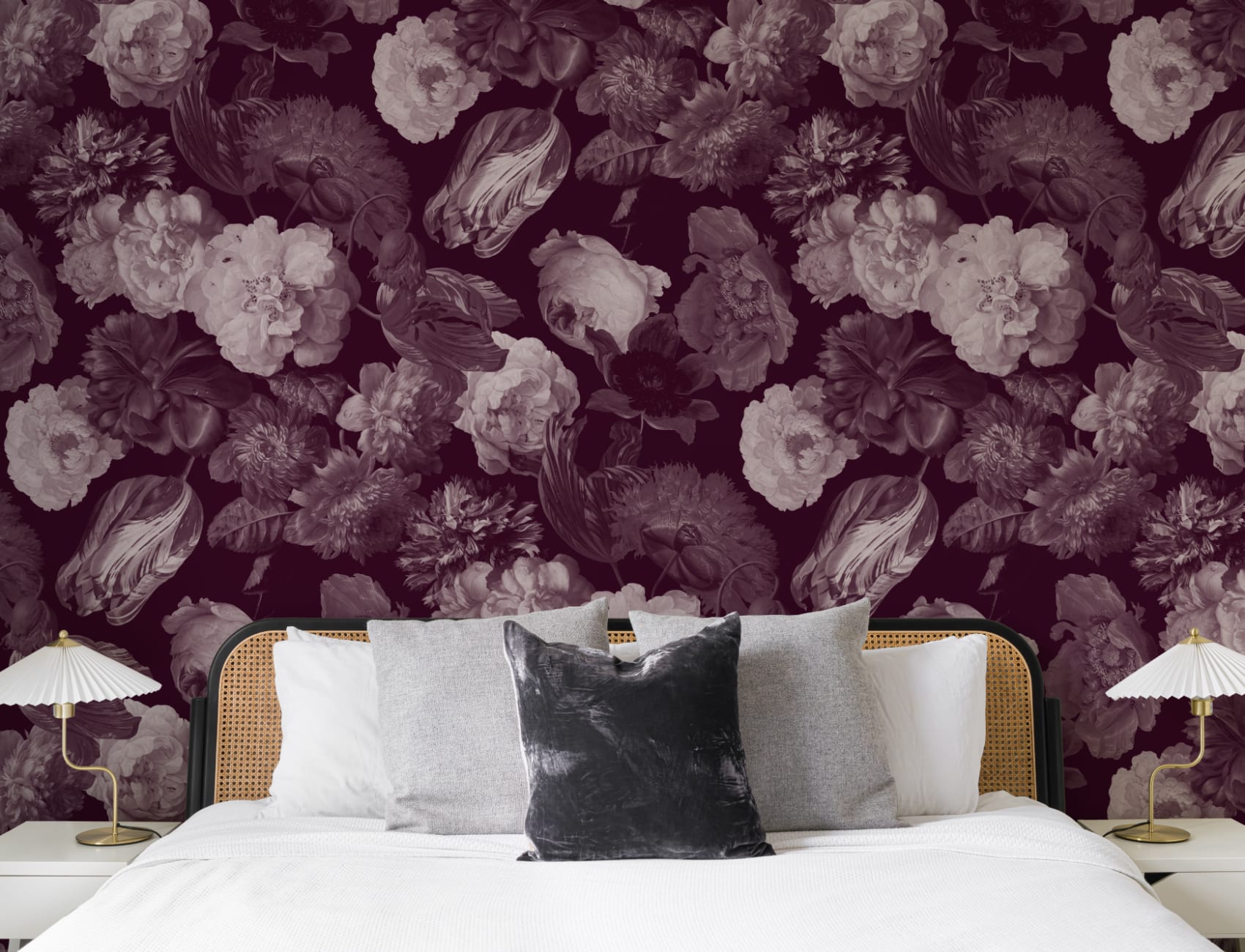 Plommonmålad storskalig blommig mural-tapeter