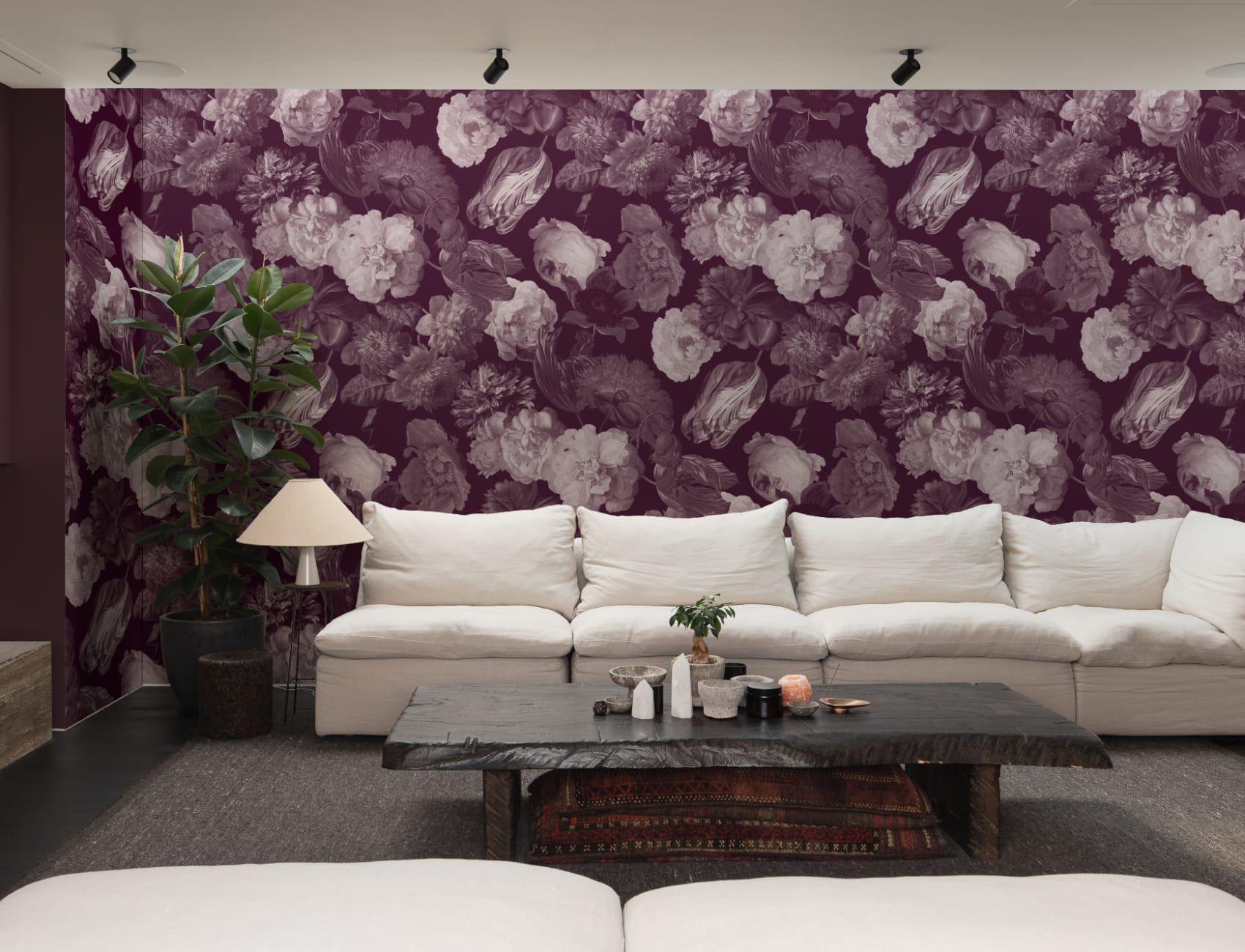 Plommonmålad storskalig blommig mural-tapeter