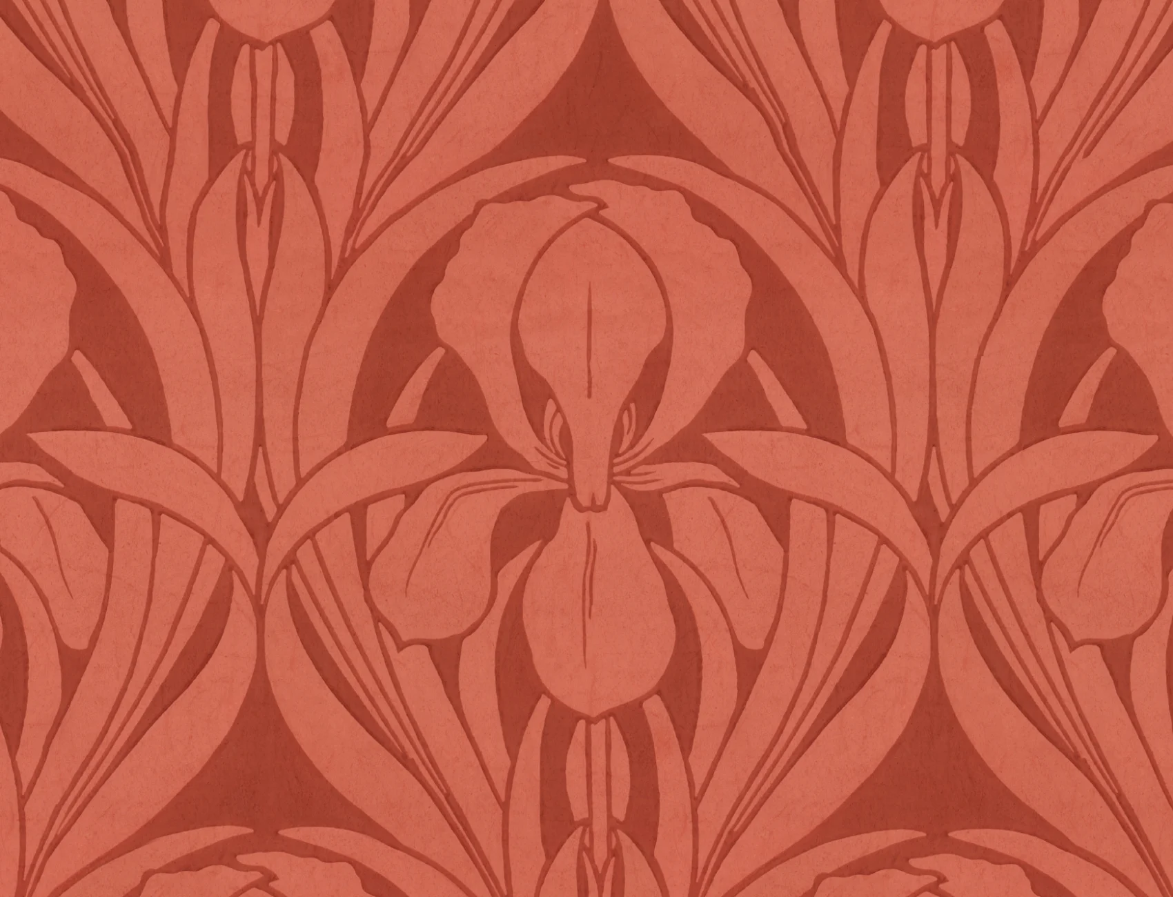 Red Art Deco Wood Block Iris Mural