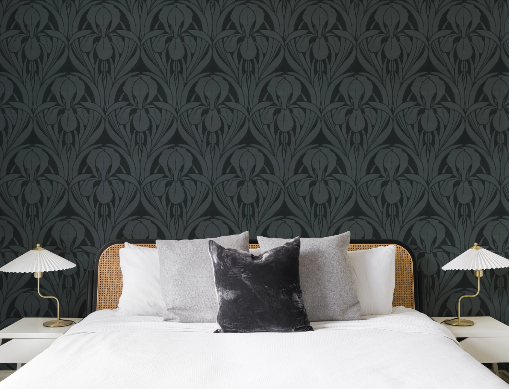 Navy Art Deco Wood Block Iris Mural