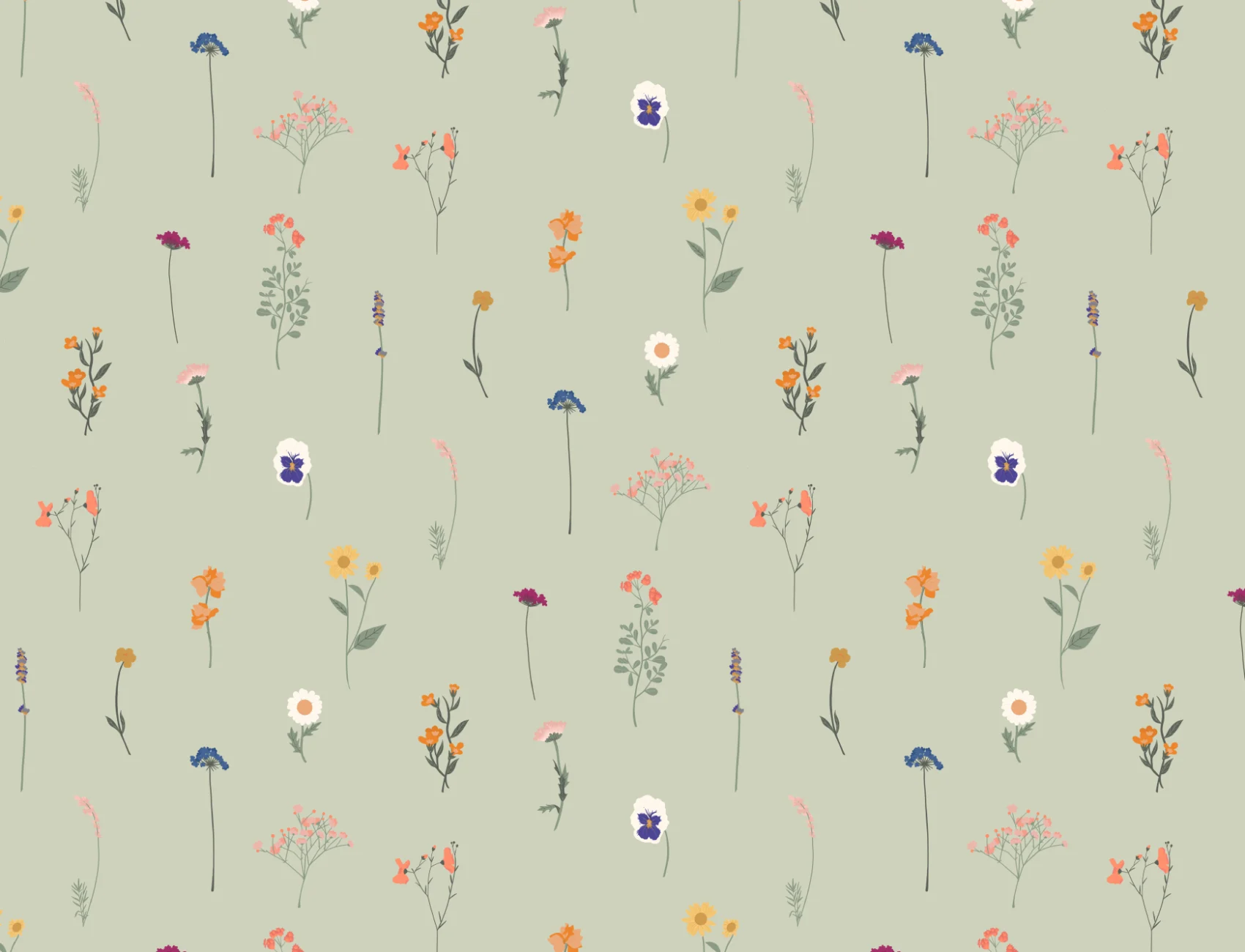 Green Pressed Flower Wallpaper