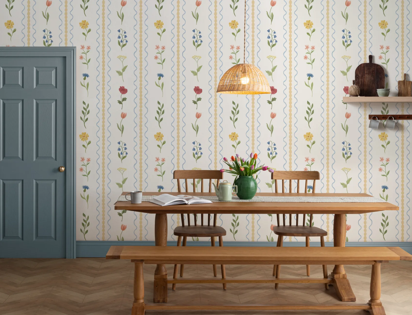 Yellow Bobbin Striped Wildflower Mural