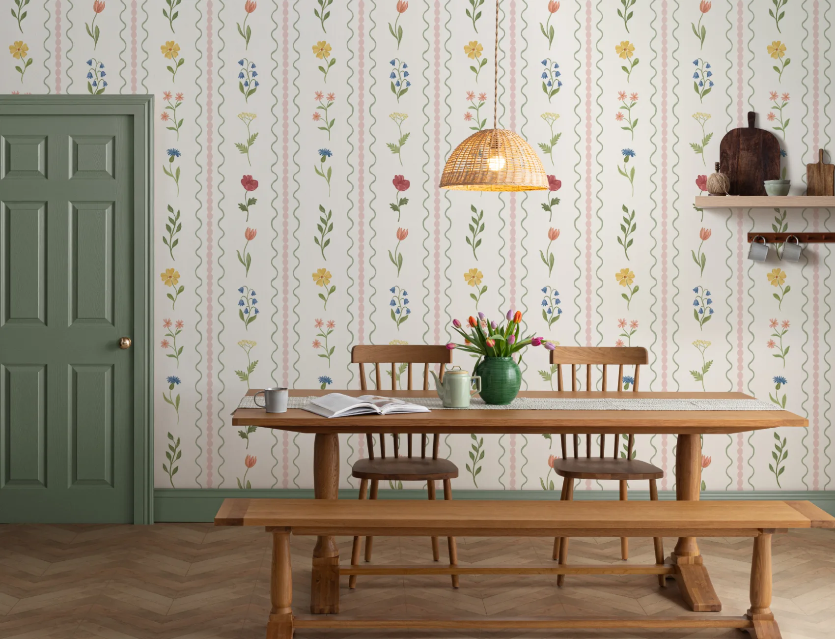 Pink Bobbin Striped Wildflower Mural
