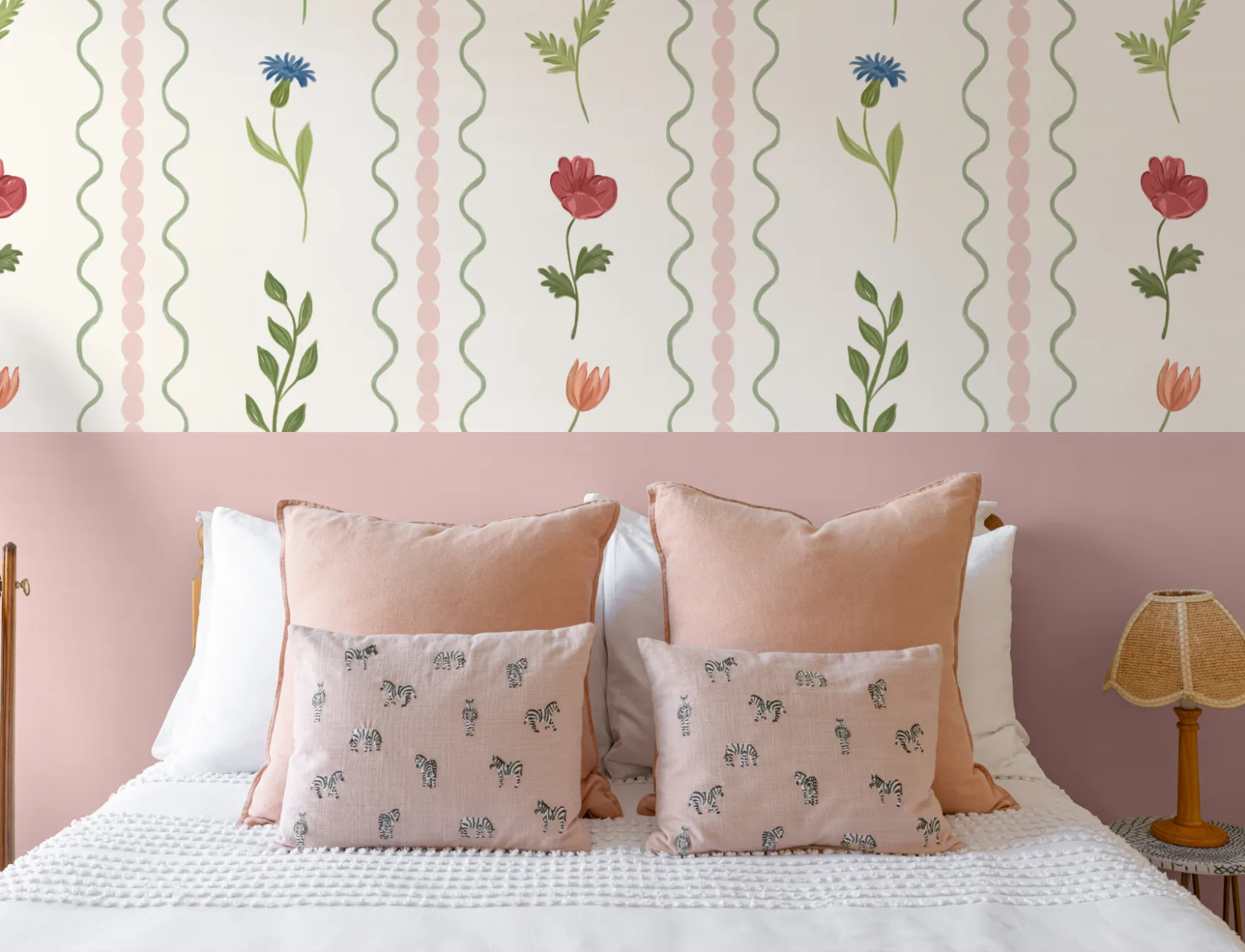 Pink Bobbin Striped Wildflower Mural