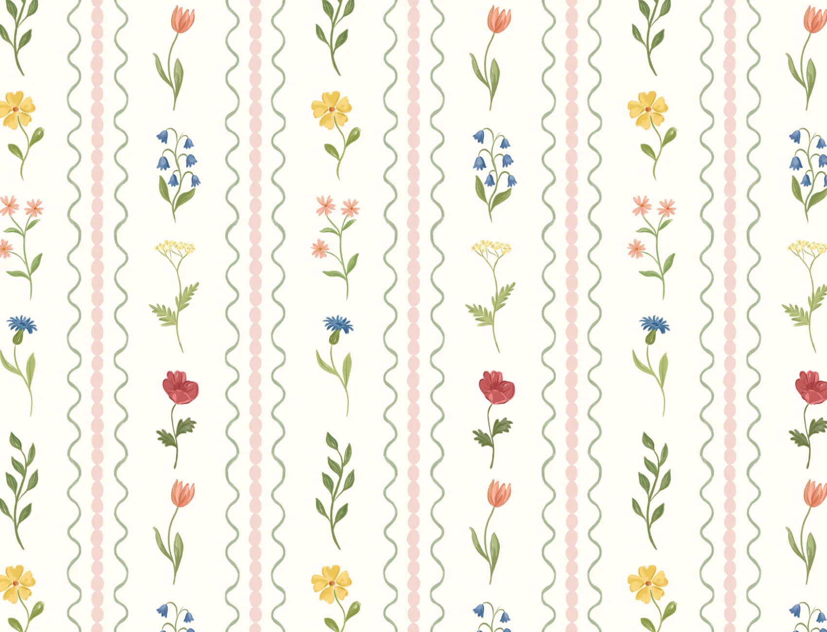 Pink Bobbin Striped Wildflower Mural